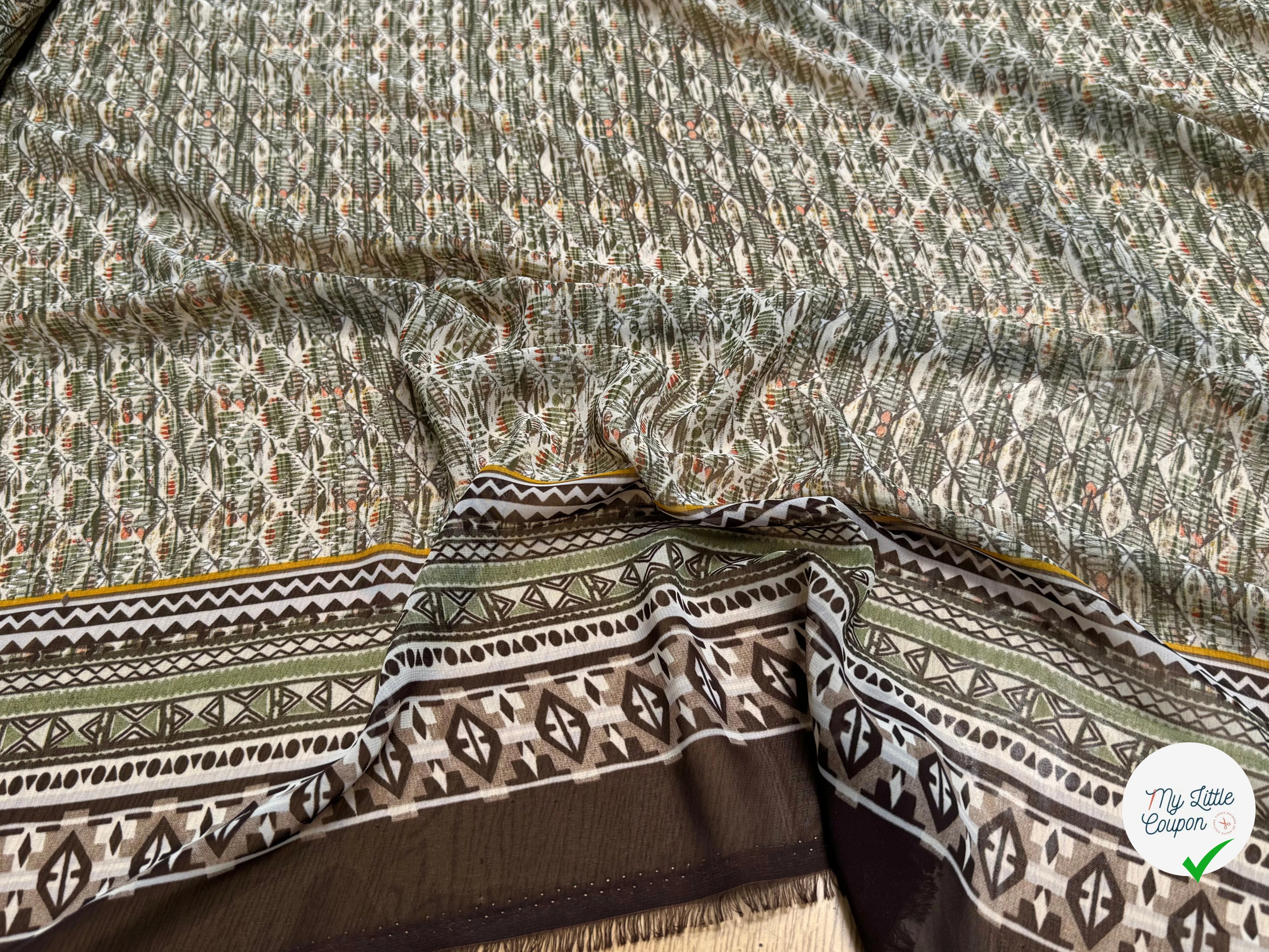 CHIFFON IMPRIMÉ MOTIFS GÉOMETRIQUES BEIGE KAKI - My Little Coupon