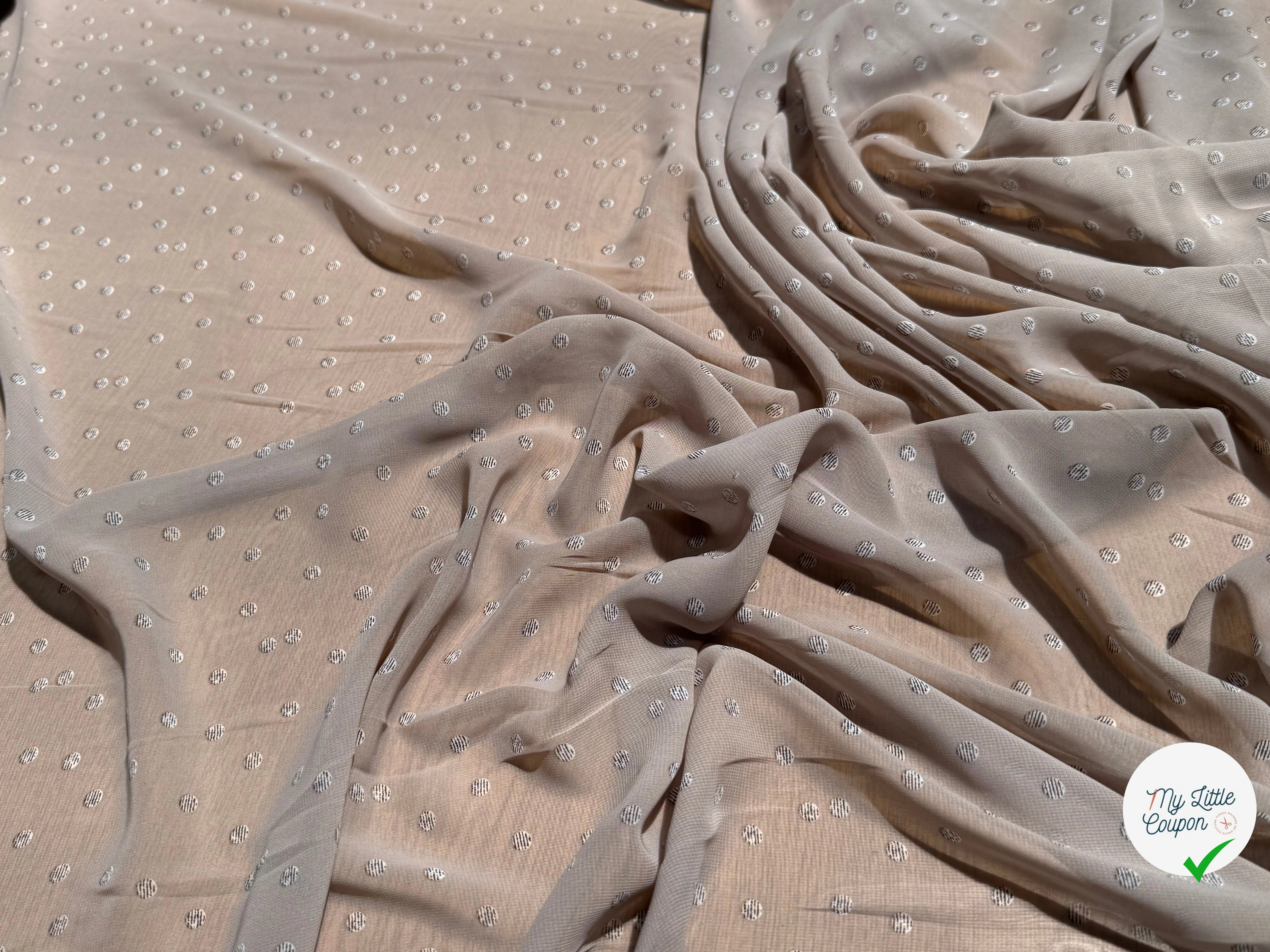 CHIFFON IMPRIMÉ POIS RAYÉS FOND BEIGE CENDRÉ - My Little Coupon