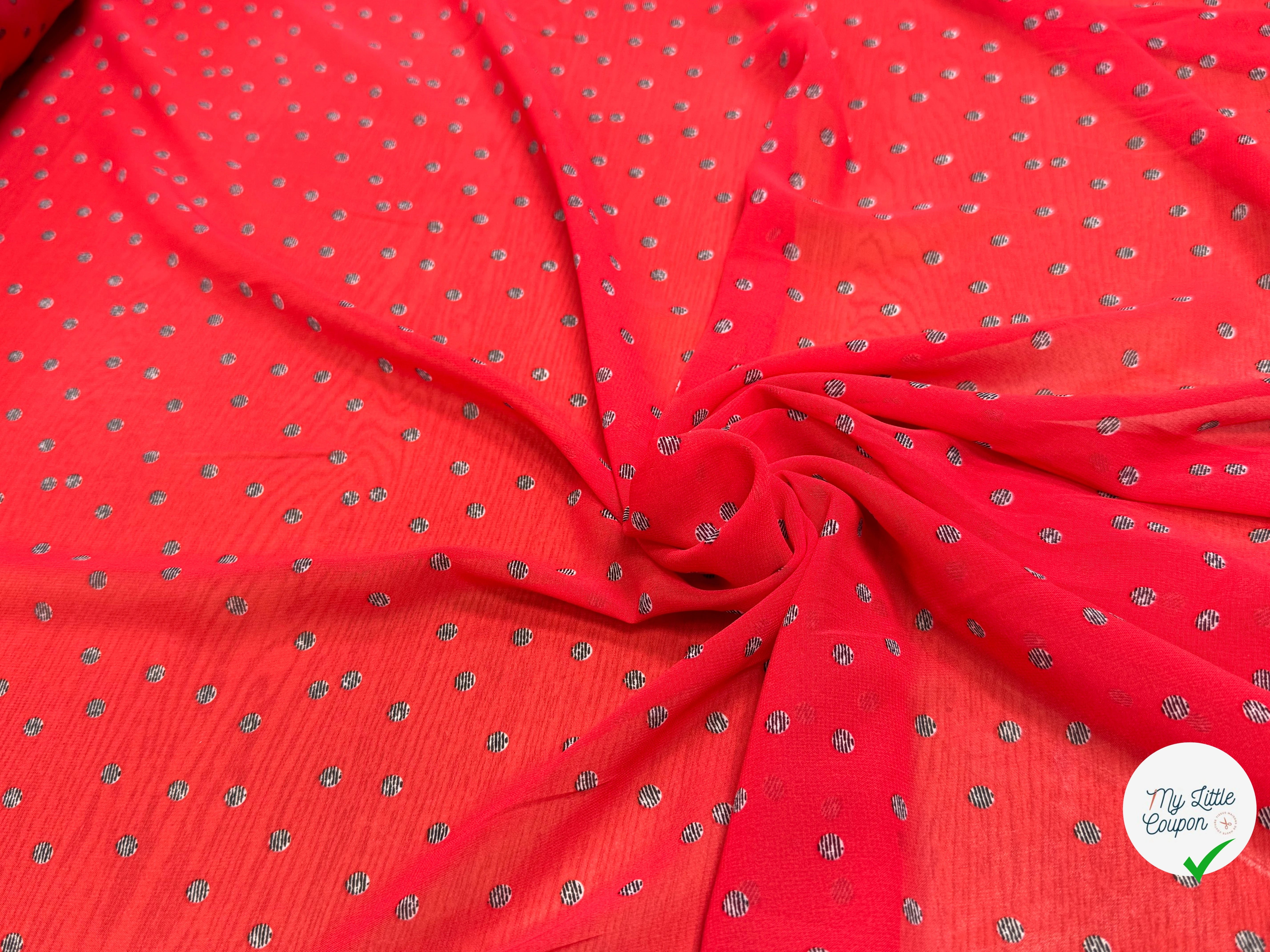 CHIFFON IMPRIMÉ POIS RAYÉS FOND ROUGE - My Little Coupon