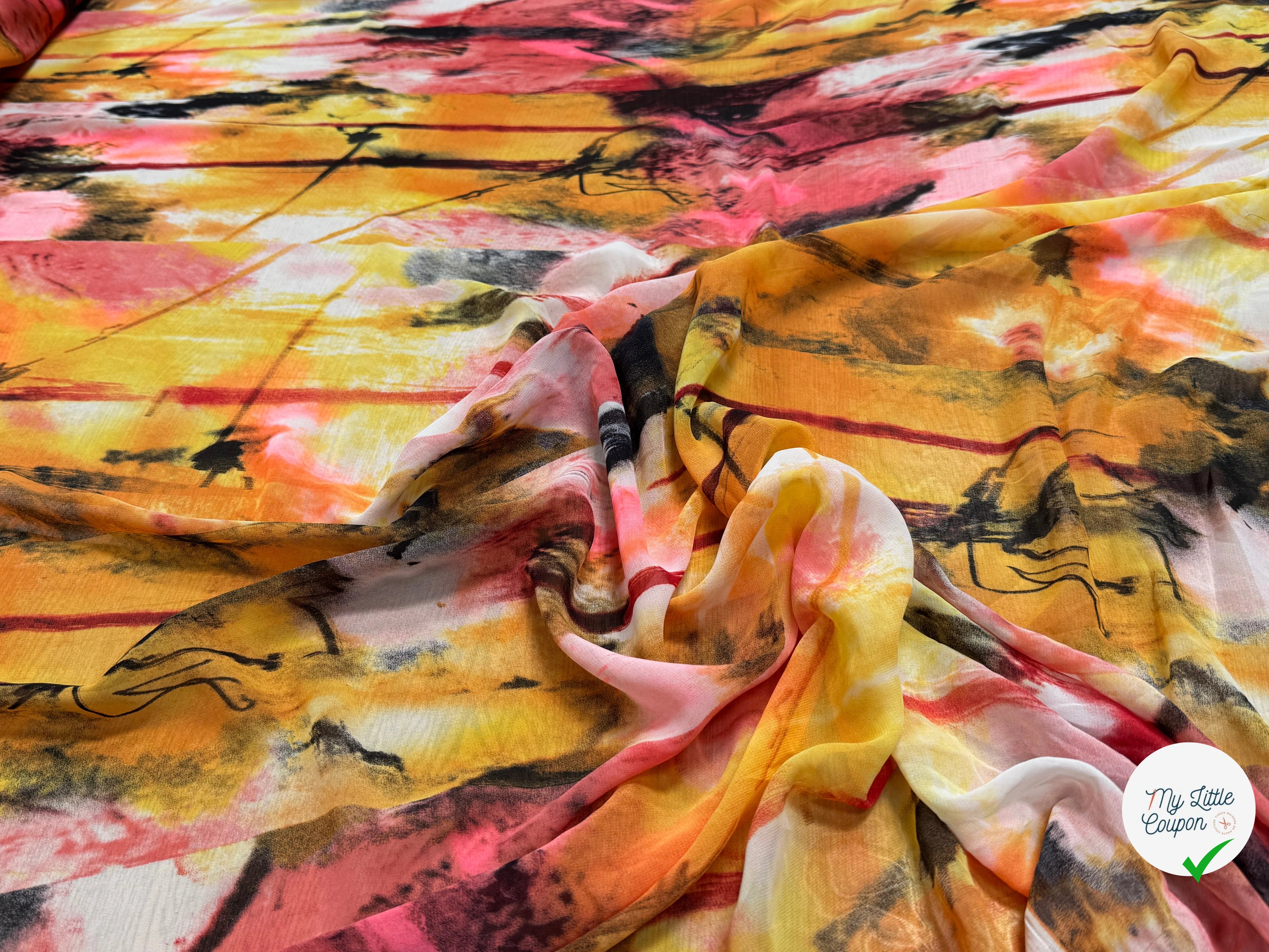 CHIFFON PRINTED ART MULTICOLORES ROSE ORANGE - My Little Coupon