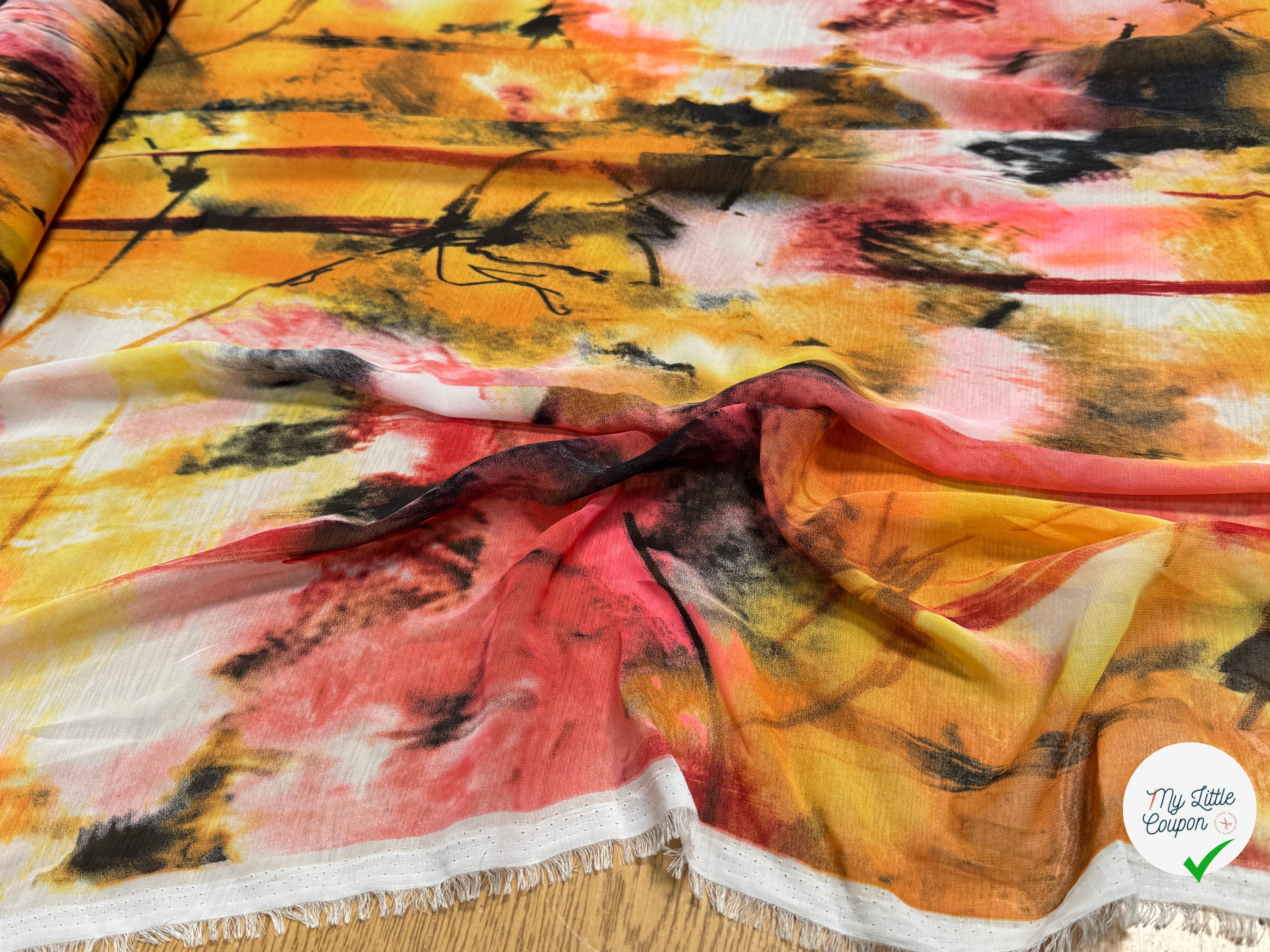 CHIFFON PRINTED ART MULTICOLORES ROSE ORANGE - My Little Coupon