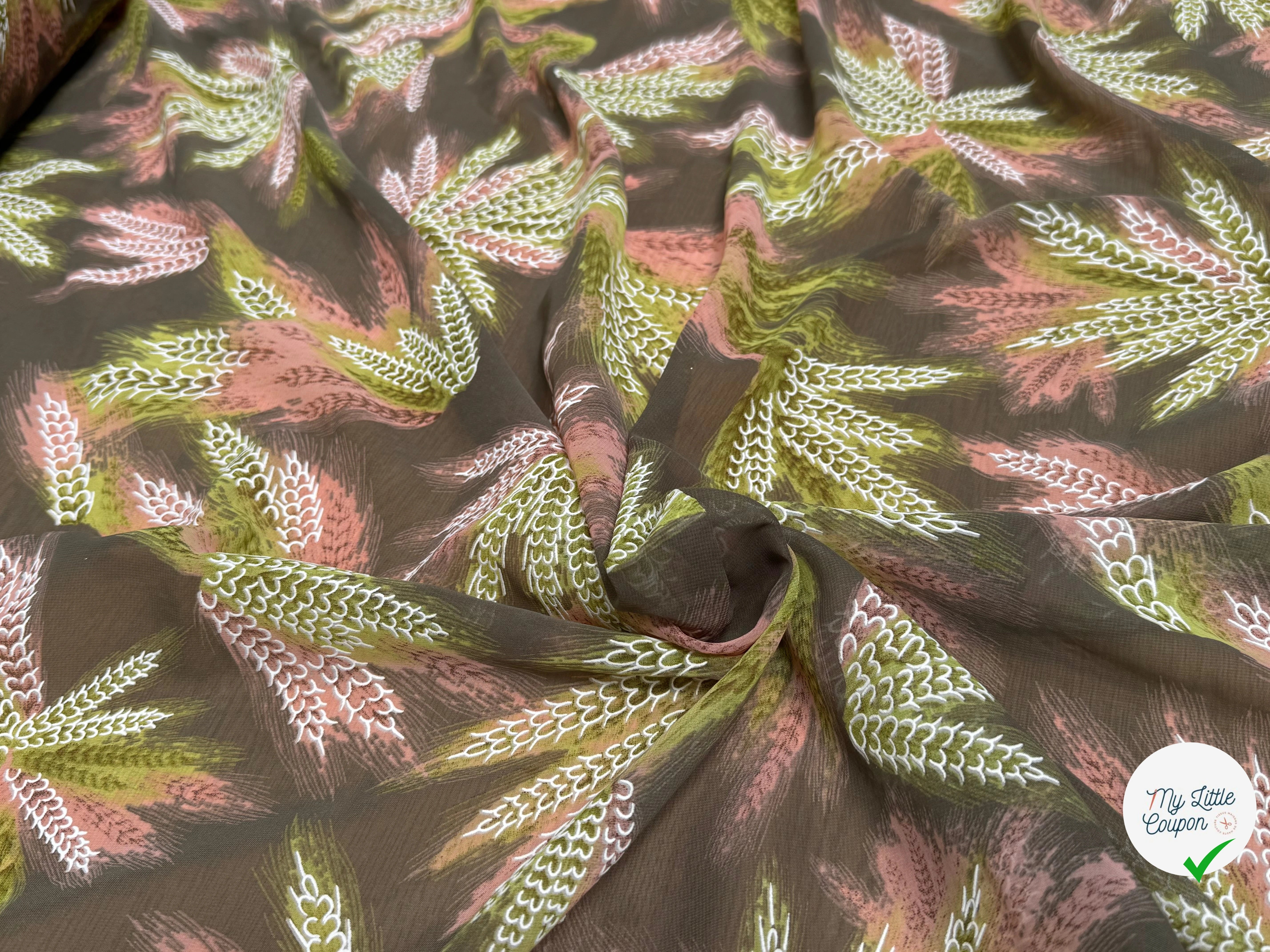 CHIFFON PRINTED CHAMP DE BLÉ VERT KAKI TEINTURE - My Little Coupon
