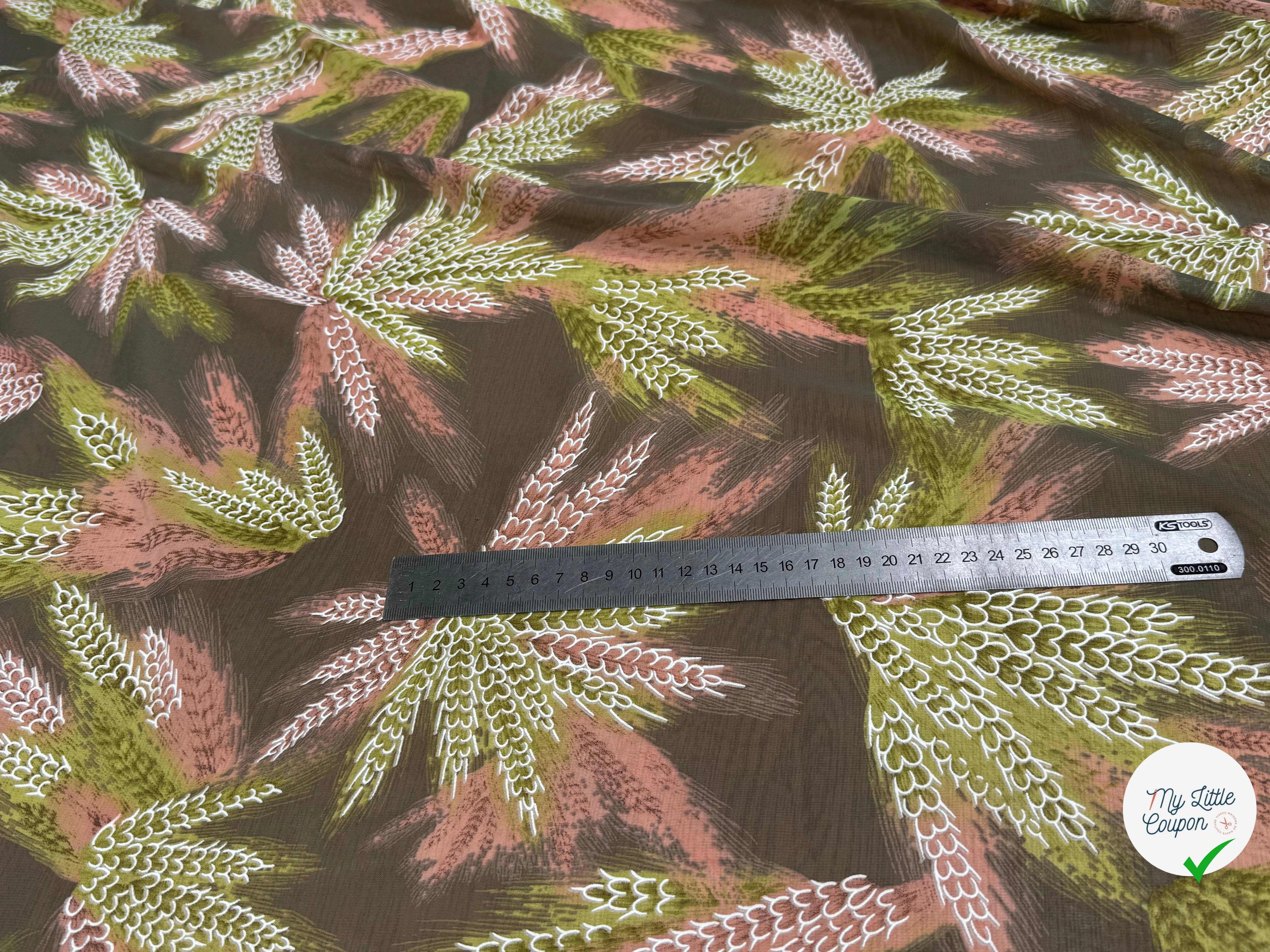 CHIFFON PRINTED CHAMP DE BLÉ VERT KAKI TEINTURE - My Little Coupon