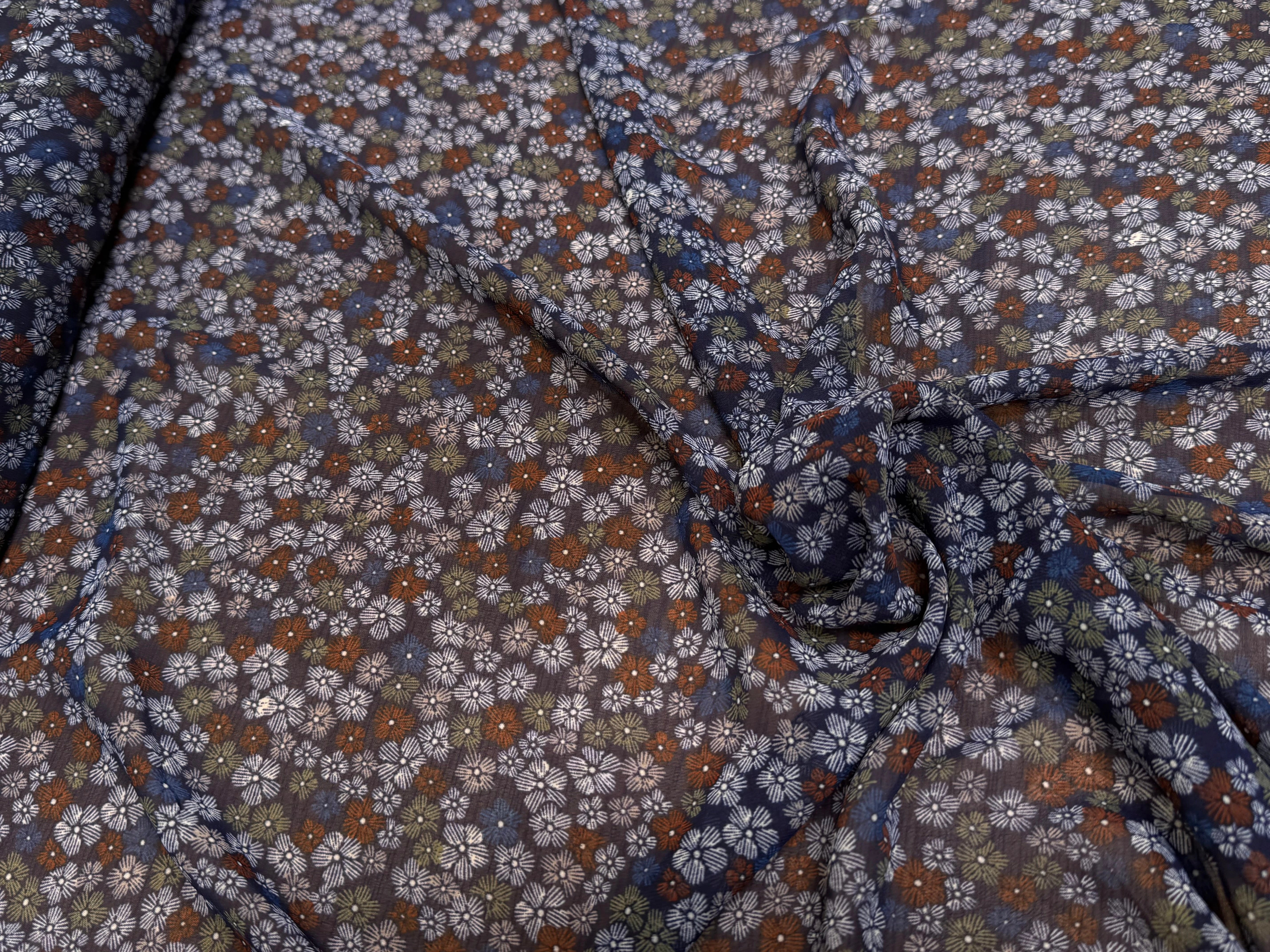 CHIFFON PRINTED FEU D'ARTIFICES MULTICOLORES FOND MARINE - My Little Coupon