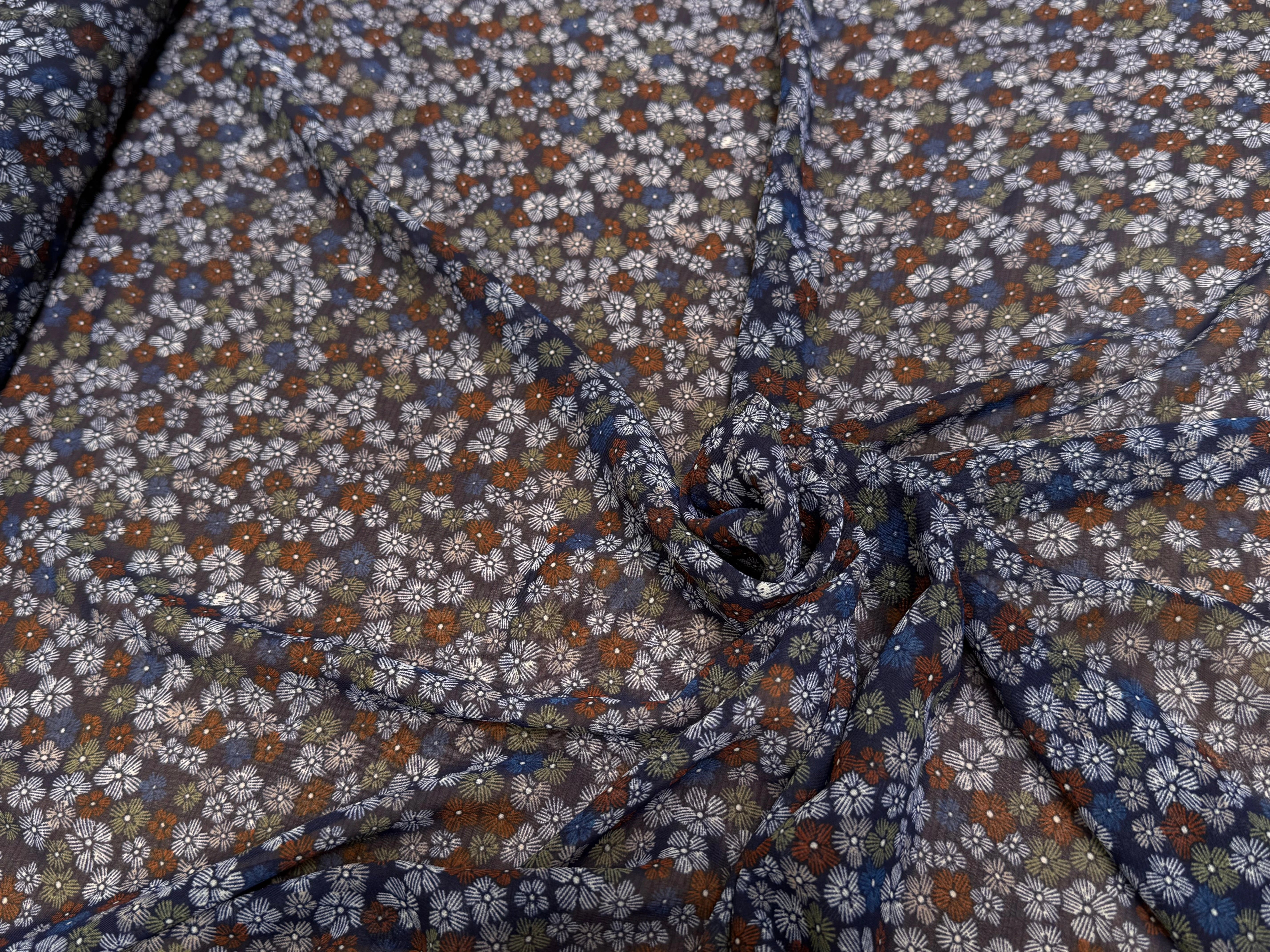 CHIFFON PRINTED FEU D'ARTIFICES MULTICOLORES FOND MARINE - My Little Coupon