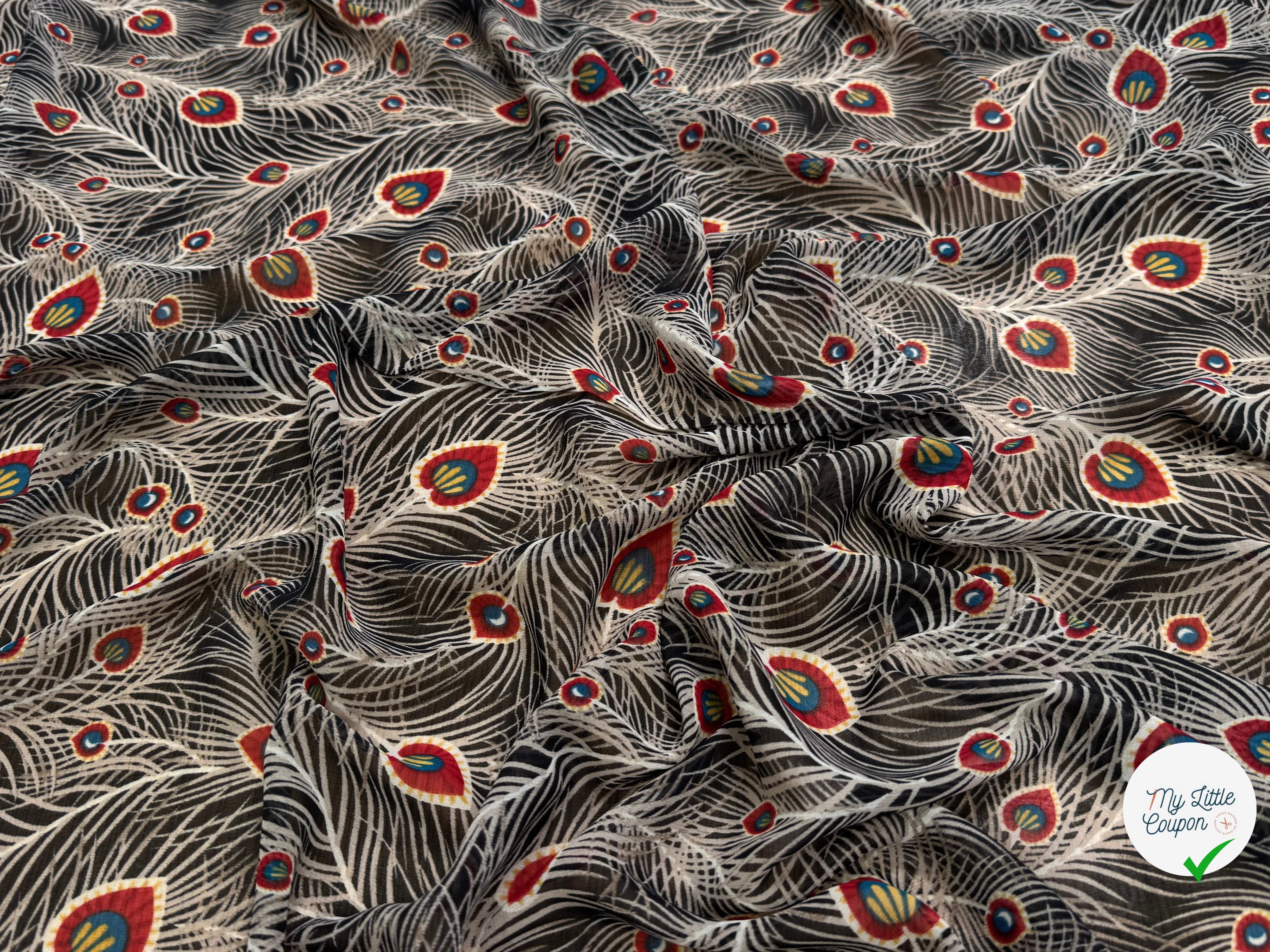 CHIFFON PRINTED FEUILLAGES NOIR&BEIGE - My Little Coupon