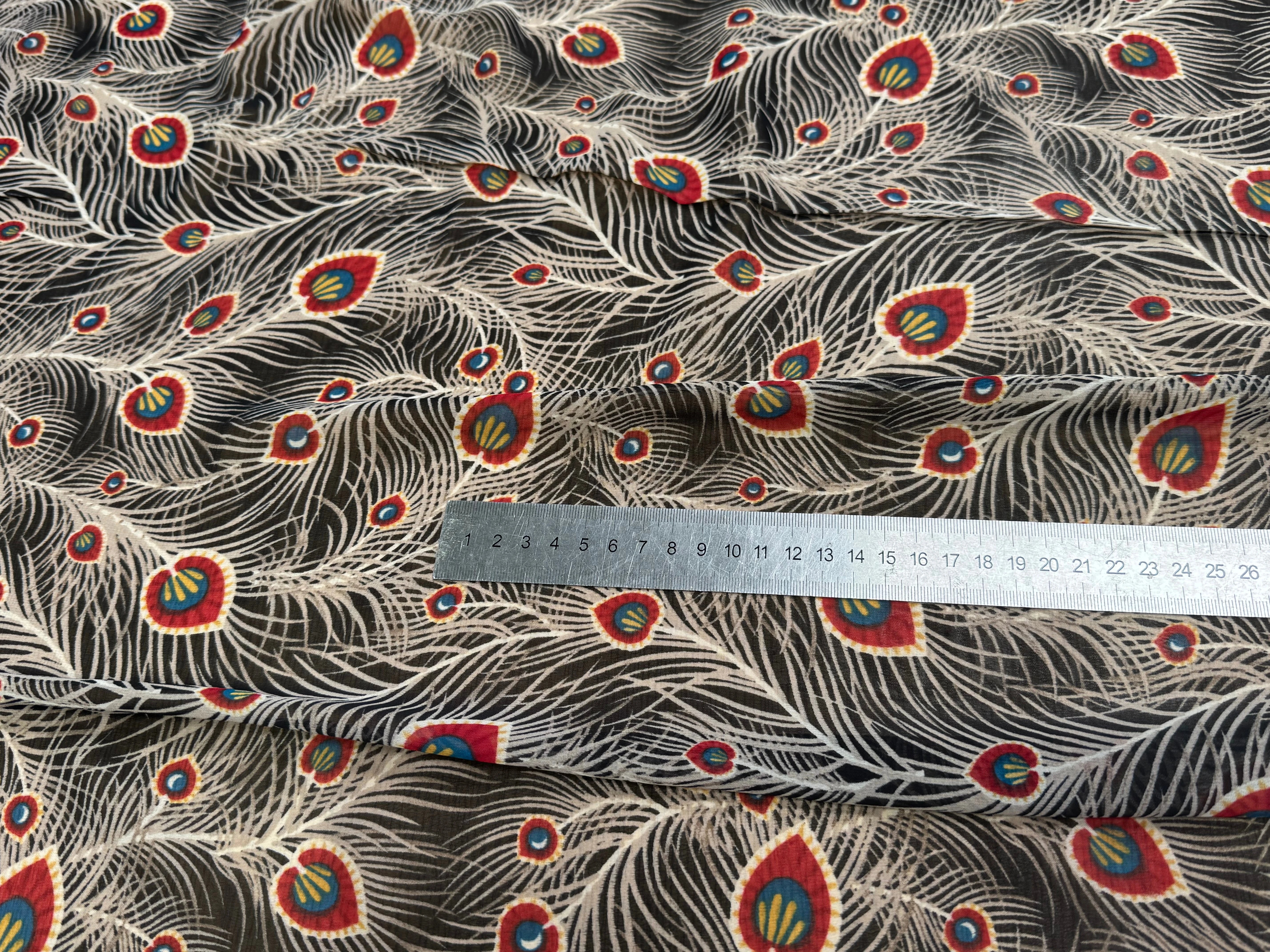 CHIFFON PRINTED FEUILLAGES NOIR&BEIGE - My Little Coupon