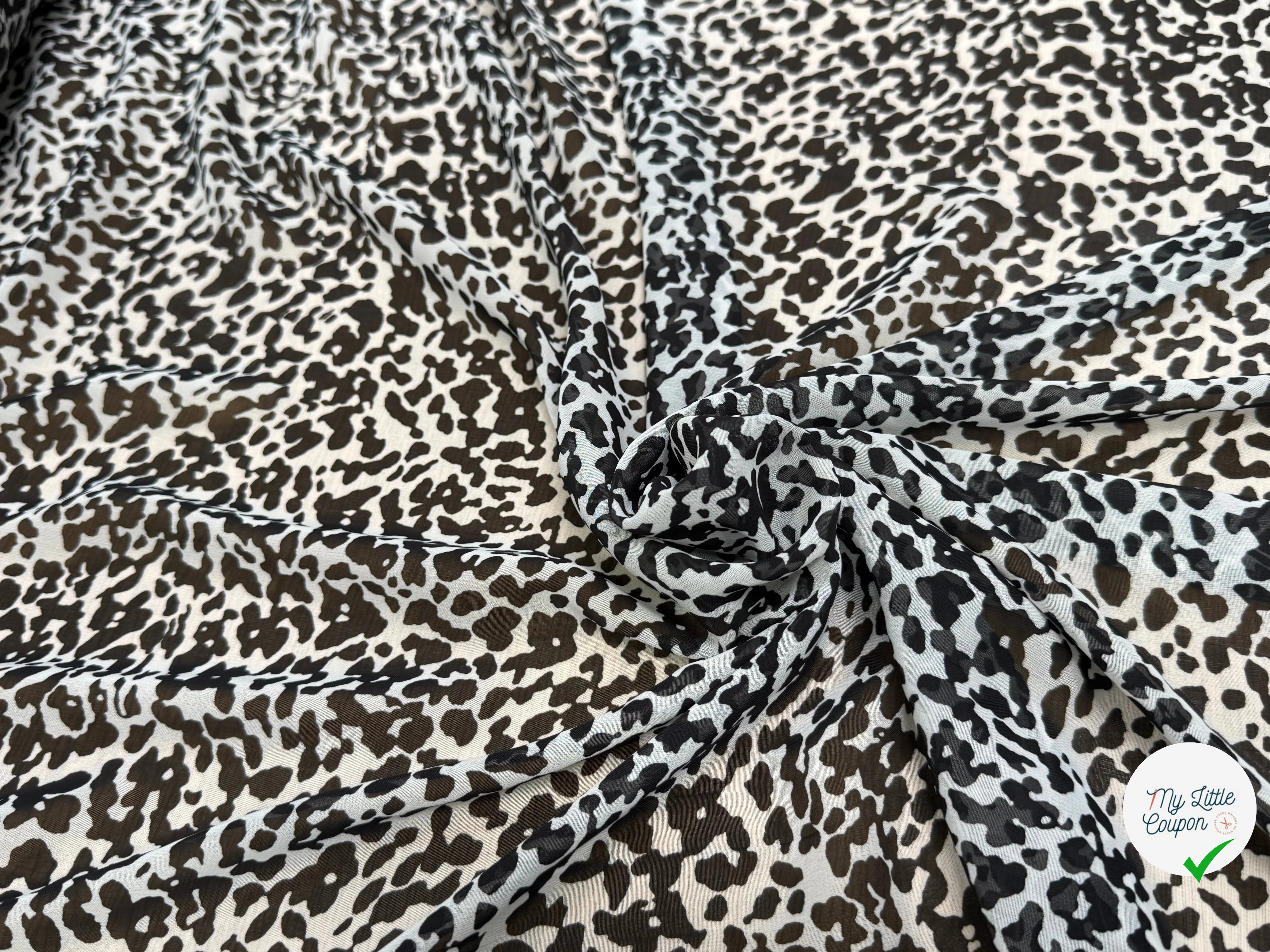 CHIFFON PRINTED FLUIDE BLACK OFF WHITE MOTIF ANIMAL - My Little Coupon