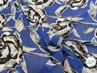 CHIFFON PRINTED FOND BLEU GROSSES FLEURS BLANC NOIR - My Little Coupon