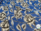 CHIFFON PRINTED FOND BLEU GROSSES FLEURS BLANC NOIR - My Little Coupon