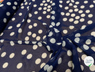 CHIFFON PRINTED GROS POIS BLANC CASSÉ FOND MARINE - My Little Coupon