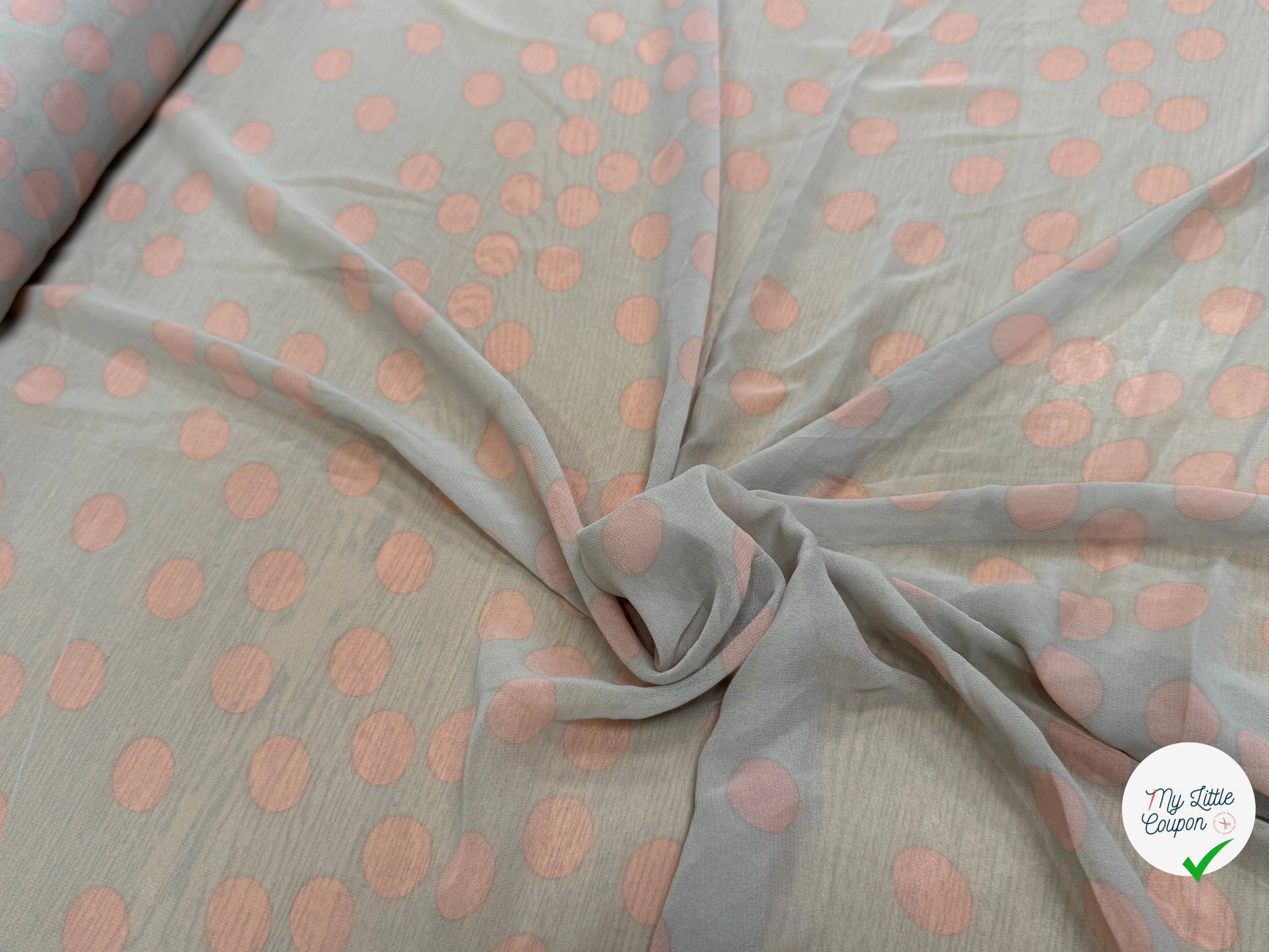 CHIFFON PRINTED GROS POIS ROSE FOND GRIS - My Little Coupon