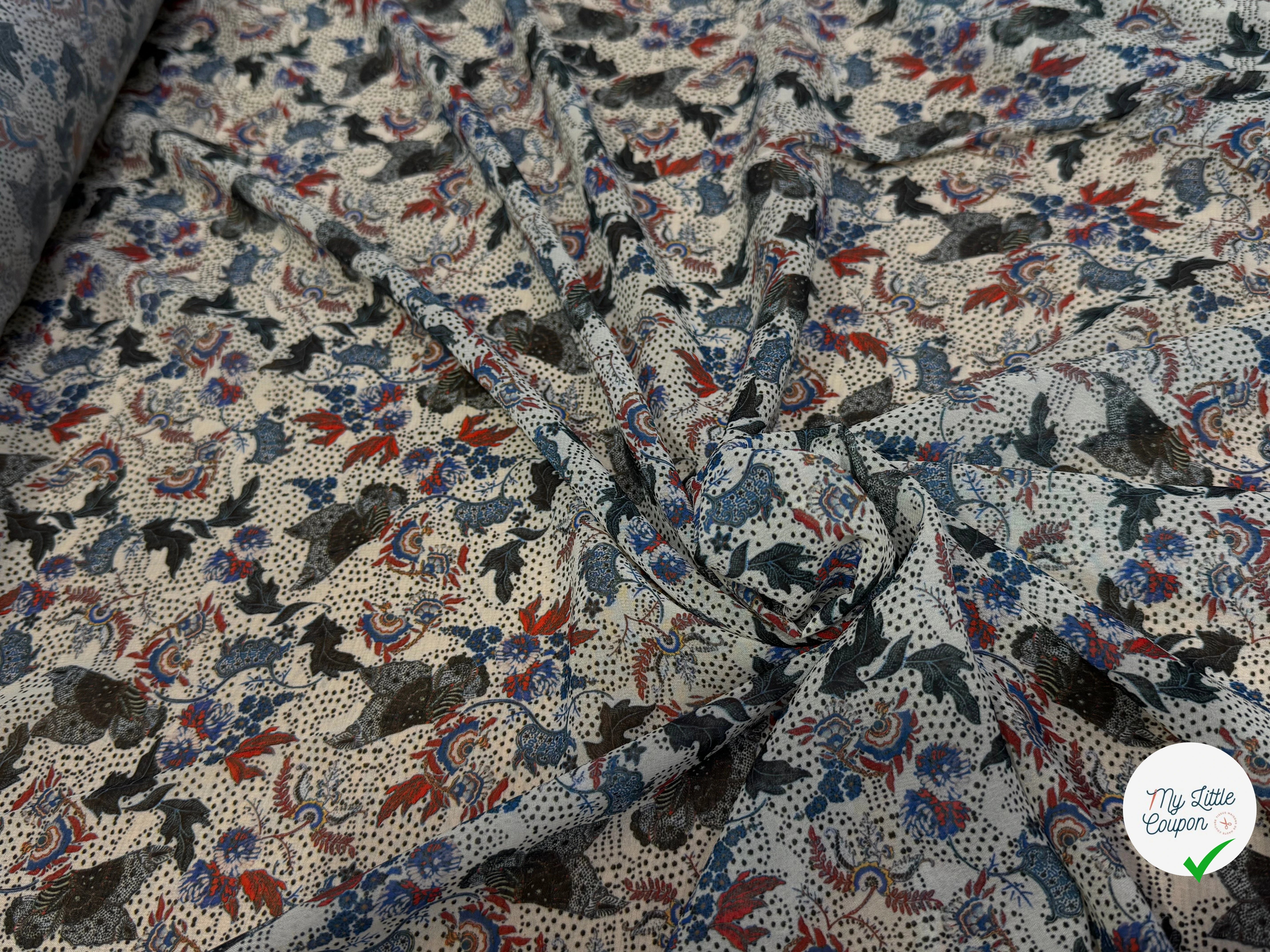 CHIFFON PRINTED JARDIN SAUVAGE MULTICOLORES FOND ÉCRU - My Little Coupon