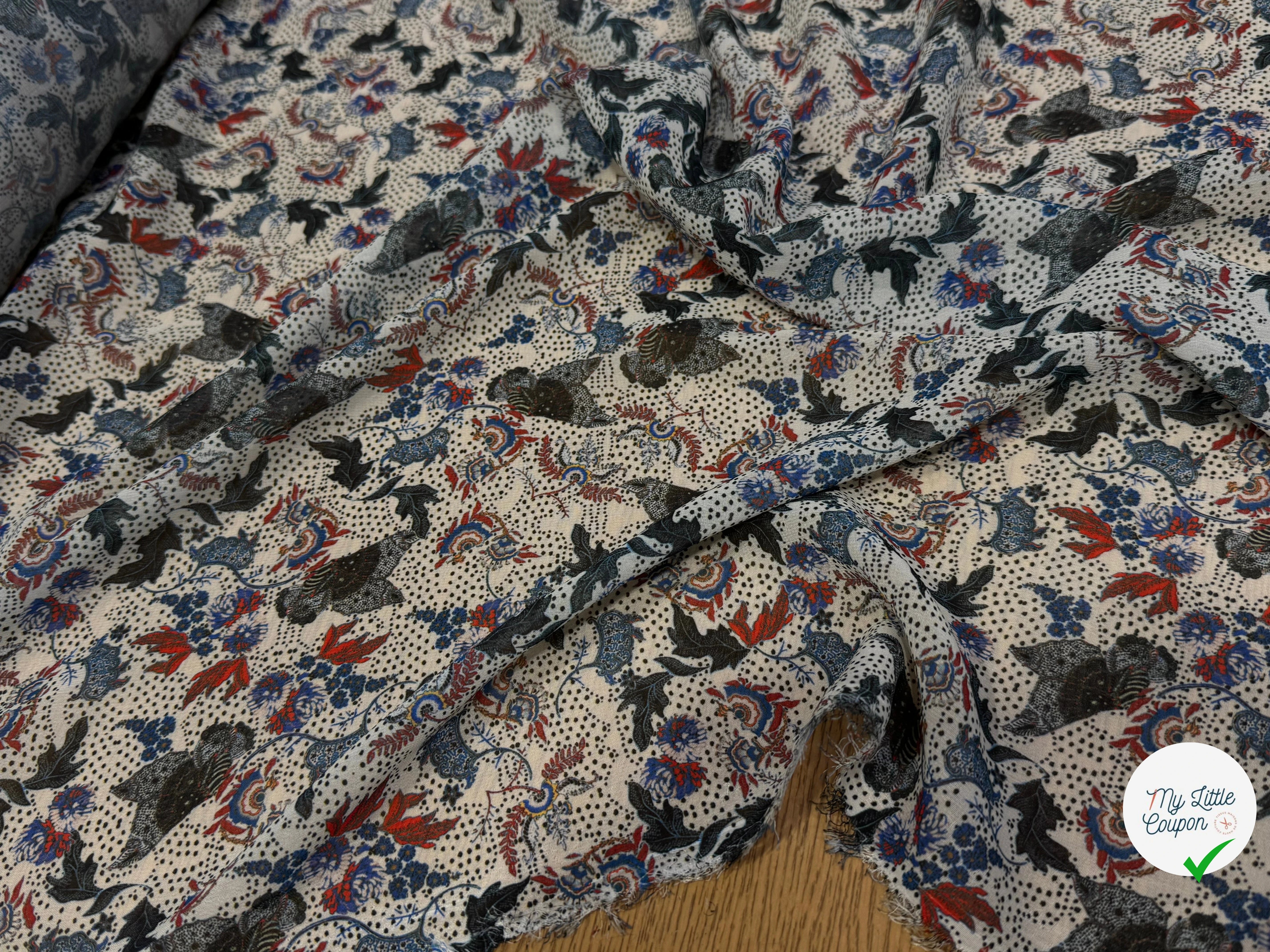 CHIFFON PRINTED JARDIN SAUVAGE MULTICOLORES FOND ÉCRU - My Little Coupon