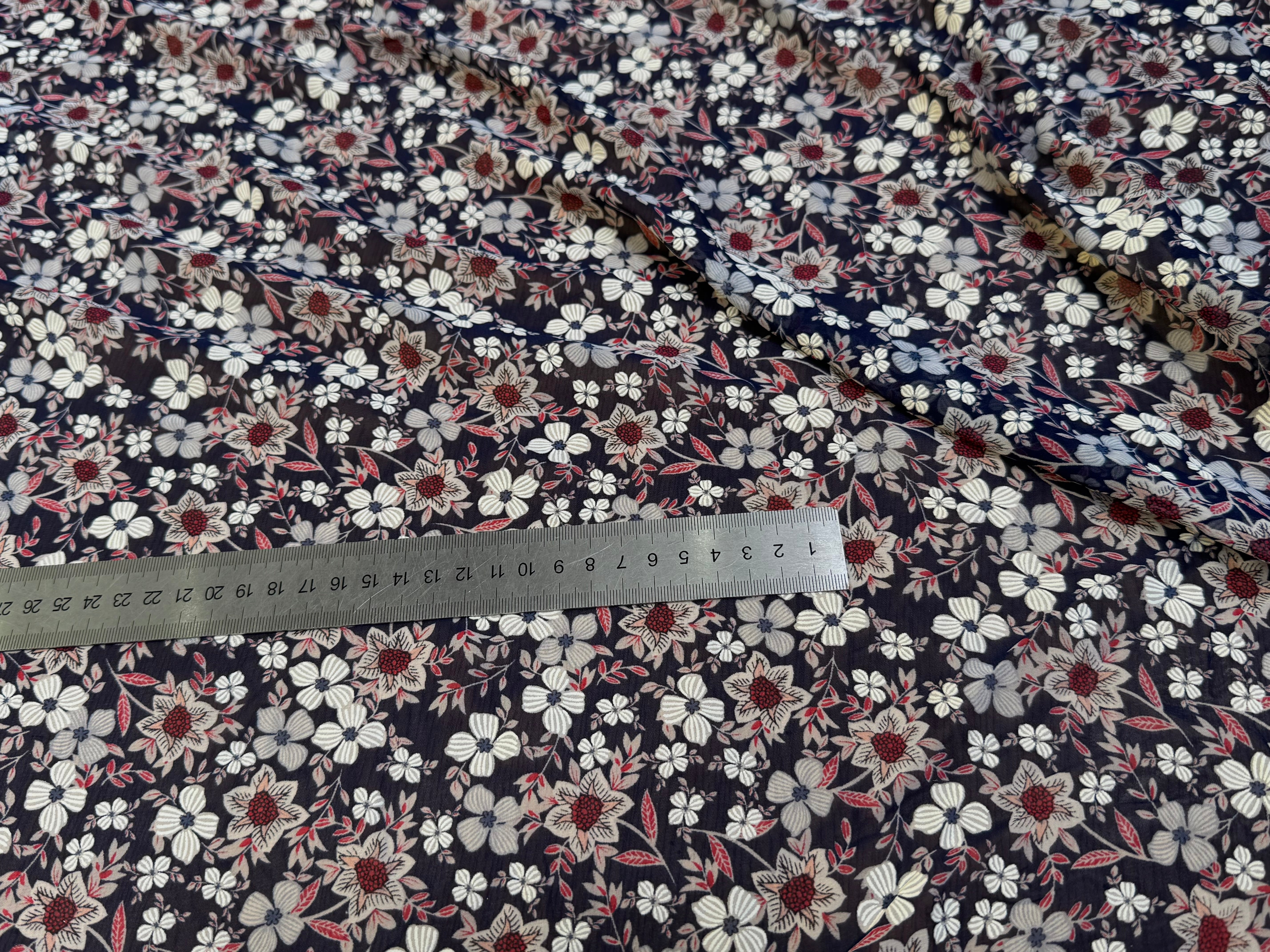 CHIFFON PRINTED JOLIES FLEURS FOND NAVY - My Little Coupon
