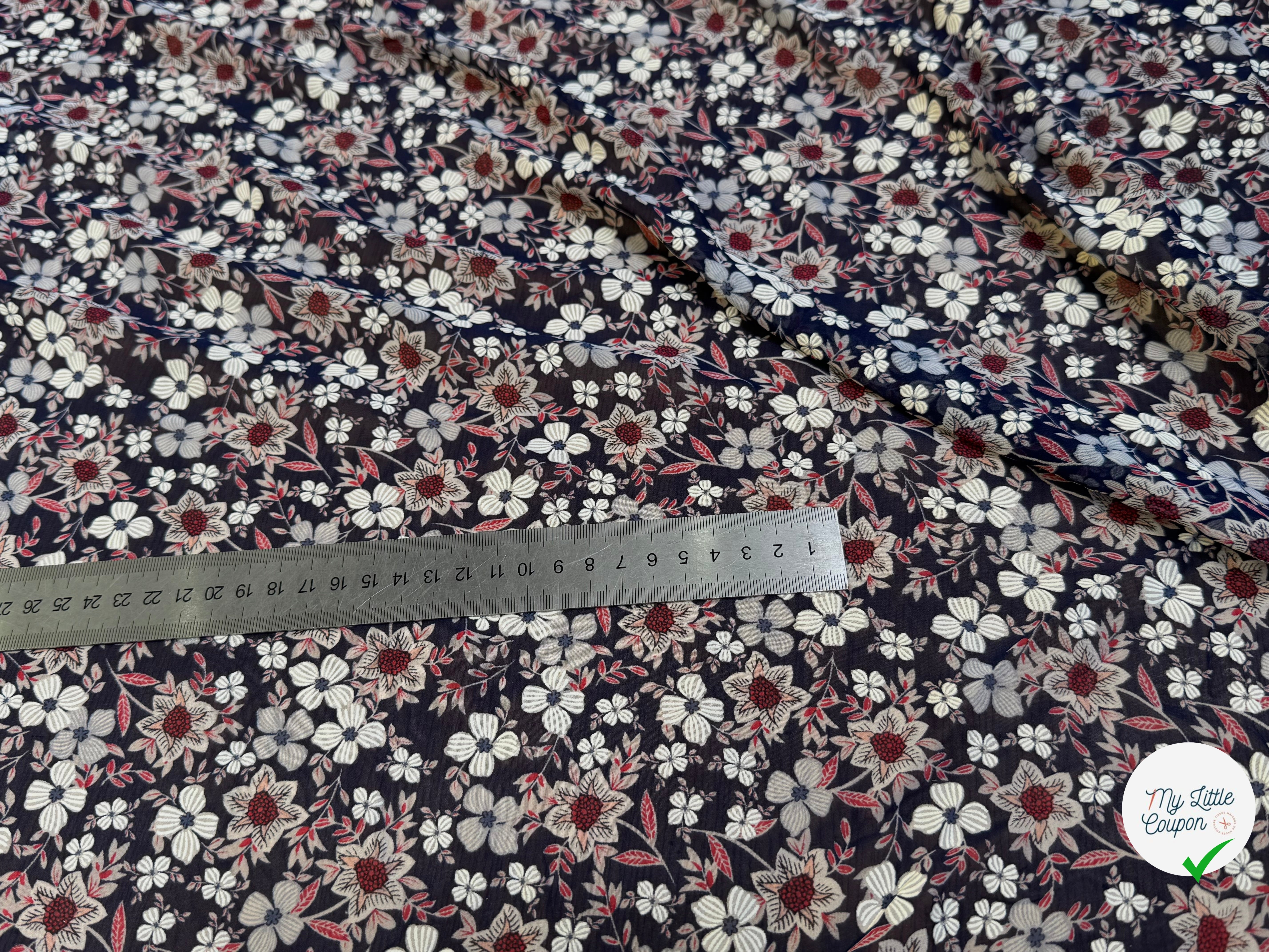 CHIFFON PRINTED JOLIES FLEURS FOND NAVY - My Little Coupon