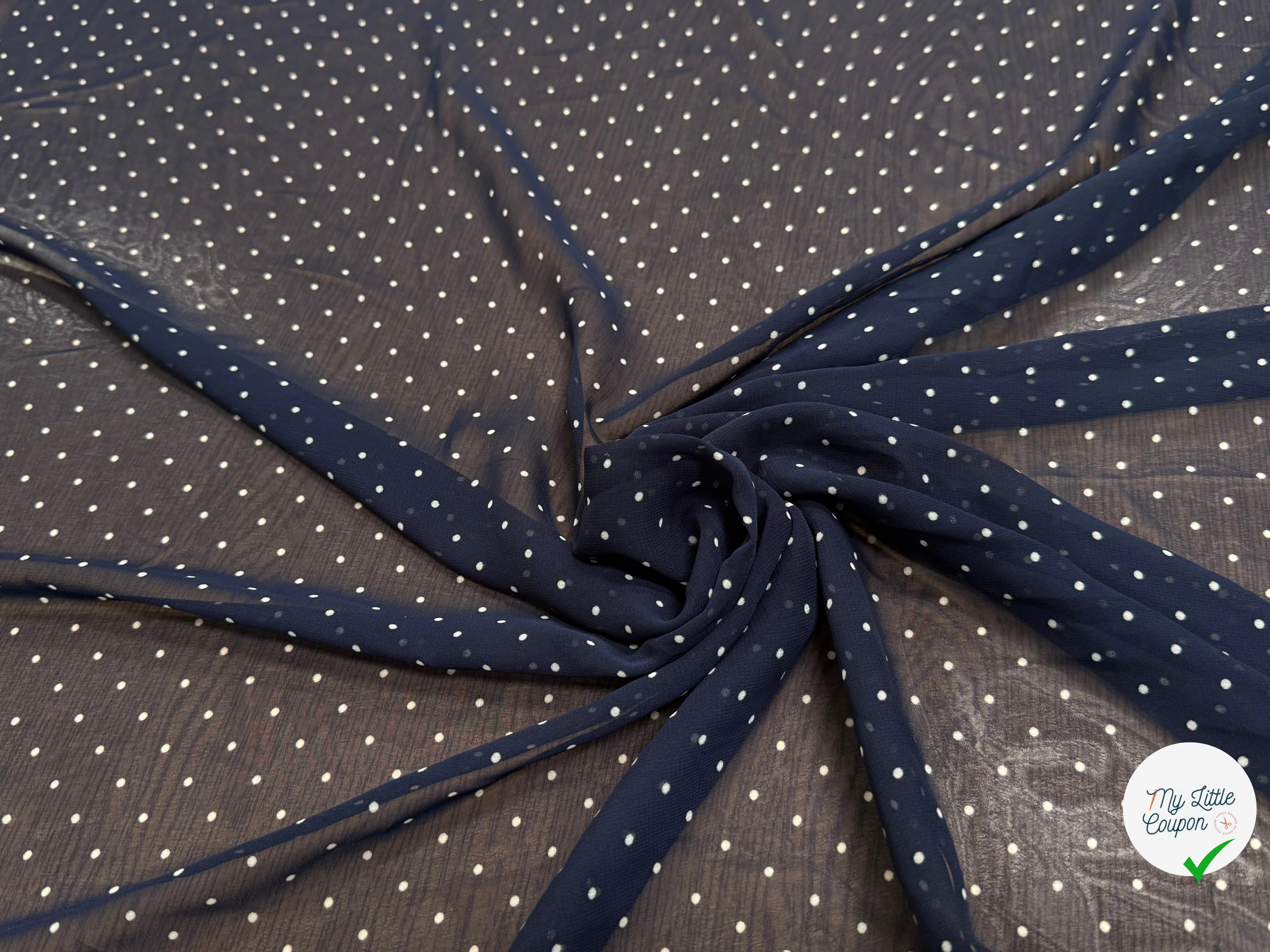 CHIFFON PRINTED LITTLE DOT FOND MARINE - My Little Coupon