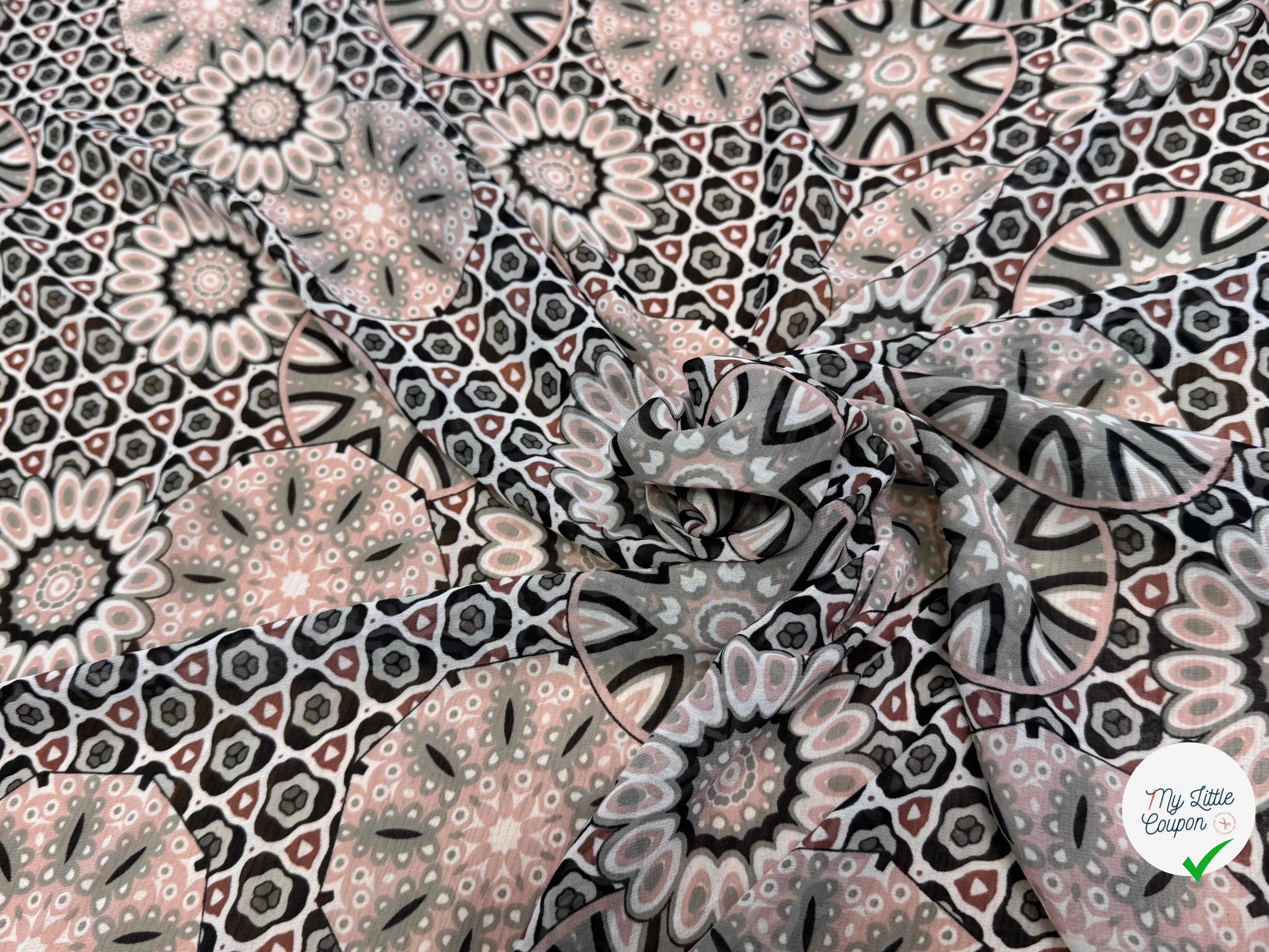 CHIFFON PRINTED MOTIF CIRCULAIRES GÉOMETRIQUES CREME&KAKI - My Little Coupon