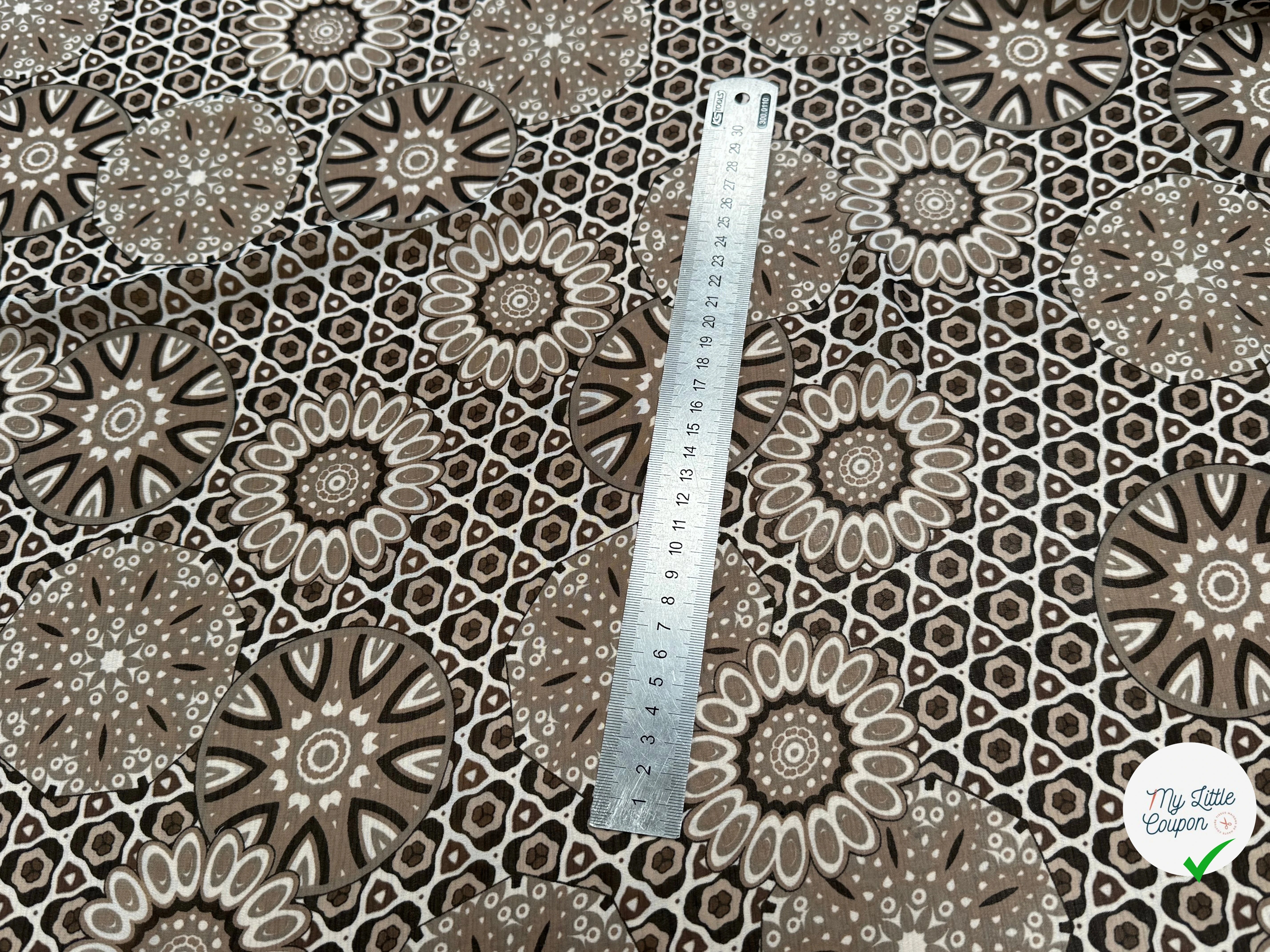 CHIFFON PRINTED MOTIF CIRCULAIRES GÉOMETRIQUES MARRON&NOIR - My Little Coupon