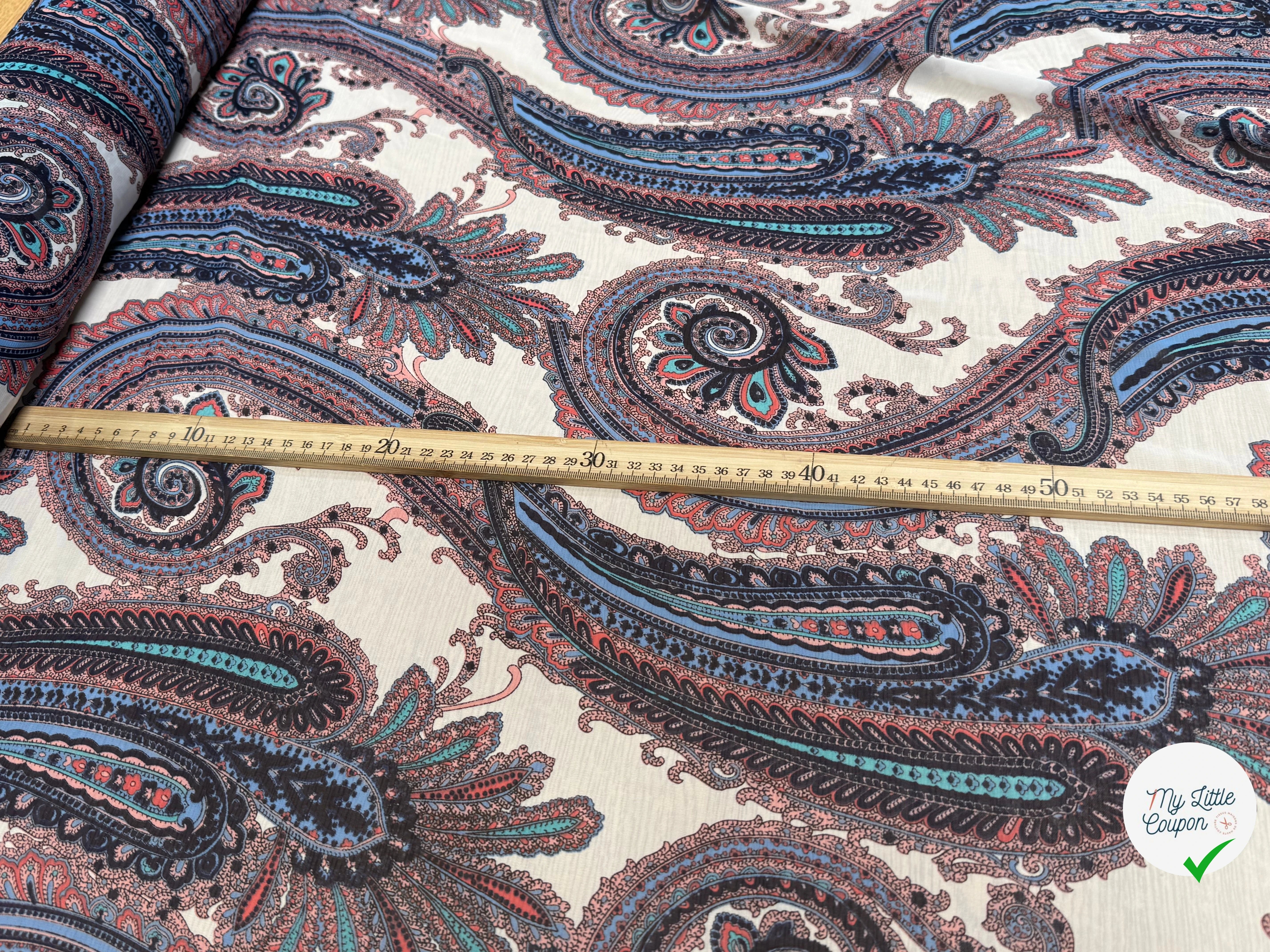 CHIFFON PRINTED MOTIFS ABSTRAITS MULTICOLORES FOND ÉCRU - My Little Coupon