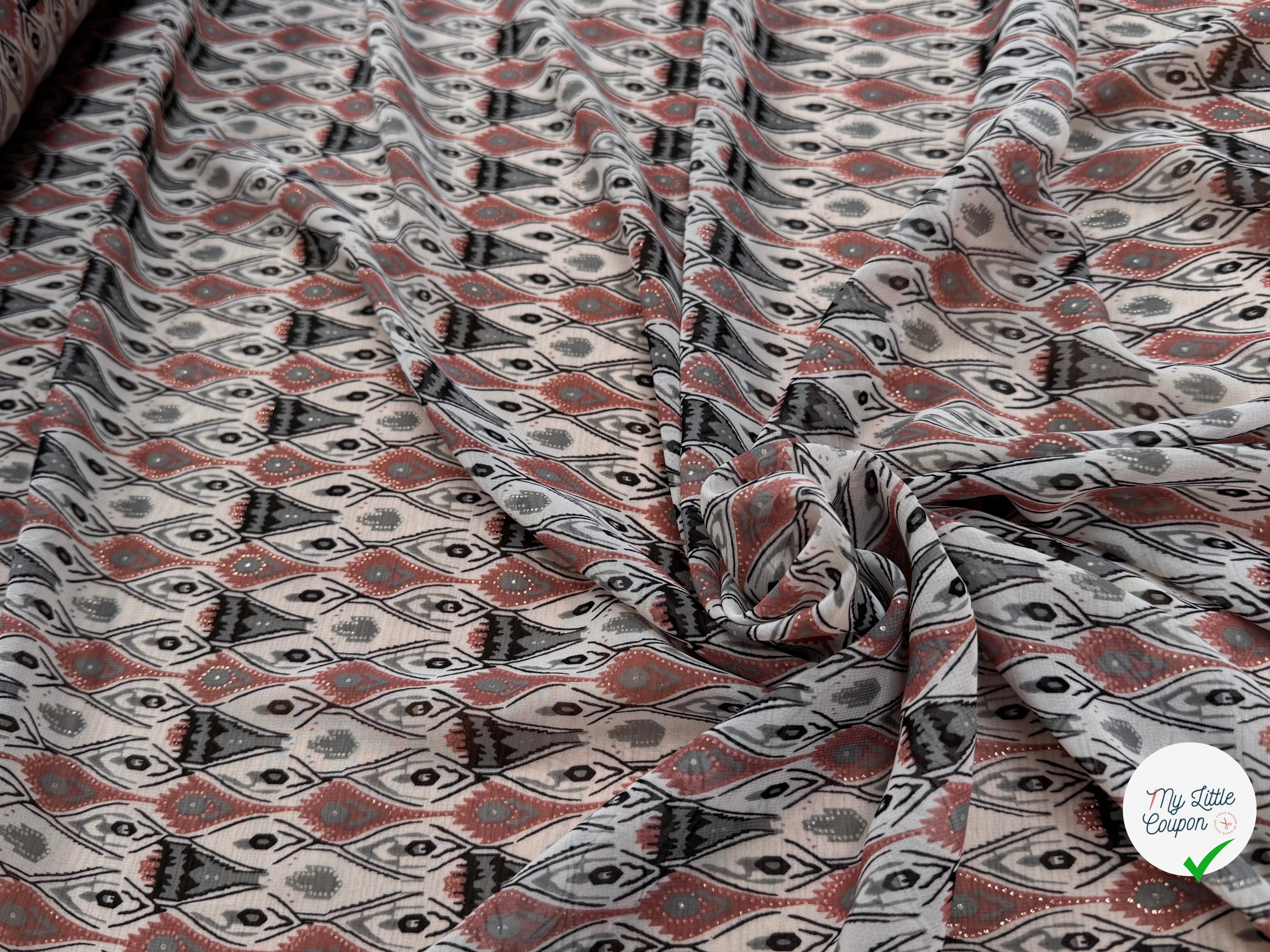 CHIFFON PRINTED MOTIS GÉOMETRIQUES CREME CHOCO FOND ÉCRU - My Little Coupon