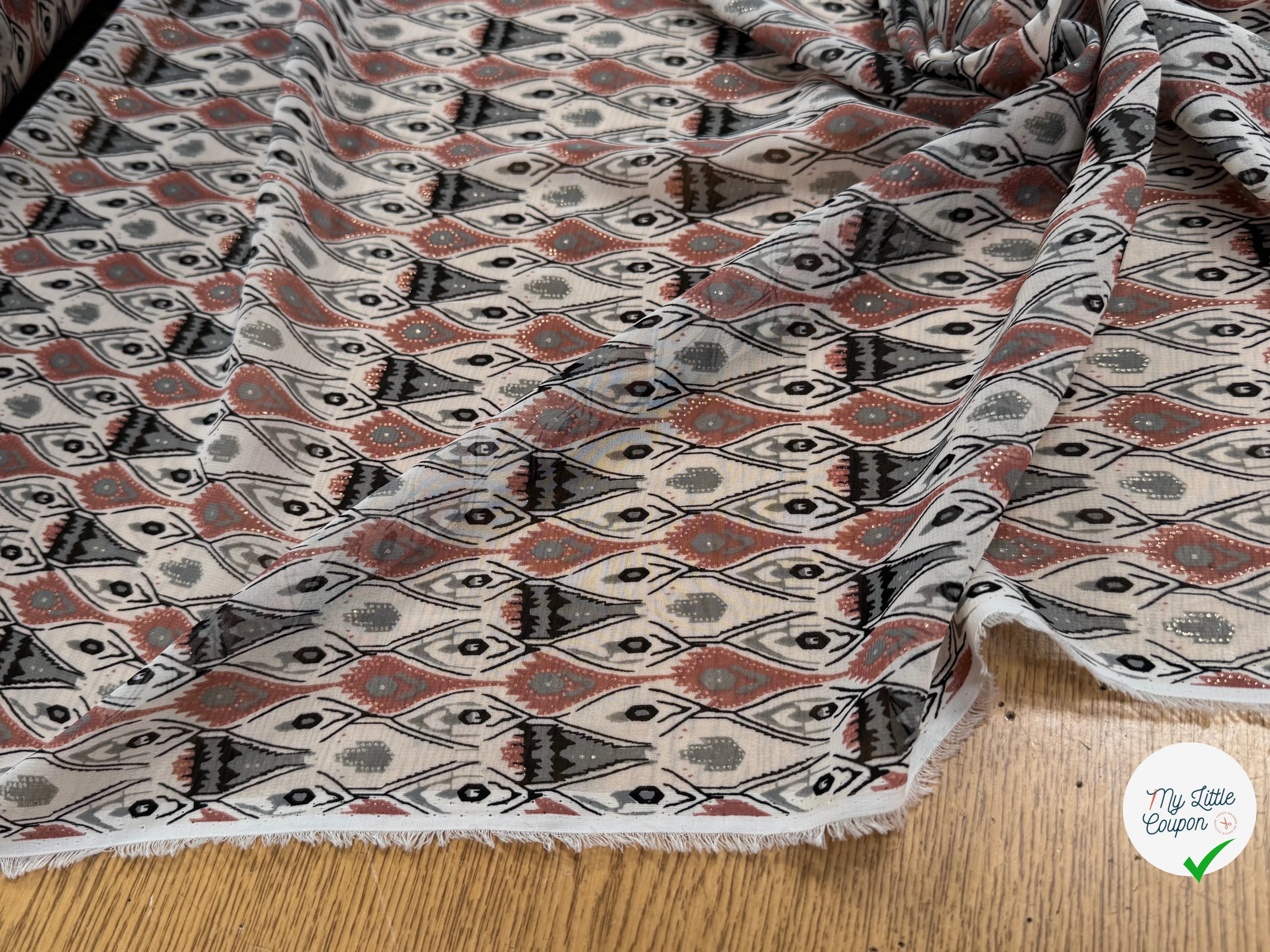 CHIFFON PRINTED MOTIS GÉOMETRIQUES CREME CHOCO FOND ÉCRU - My Little Coupon