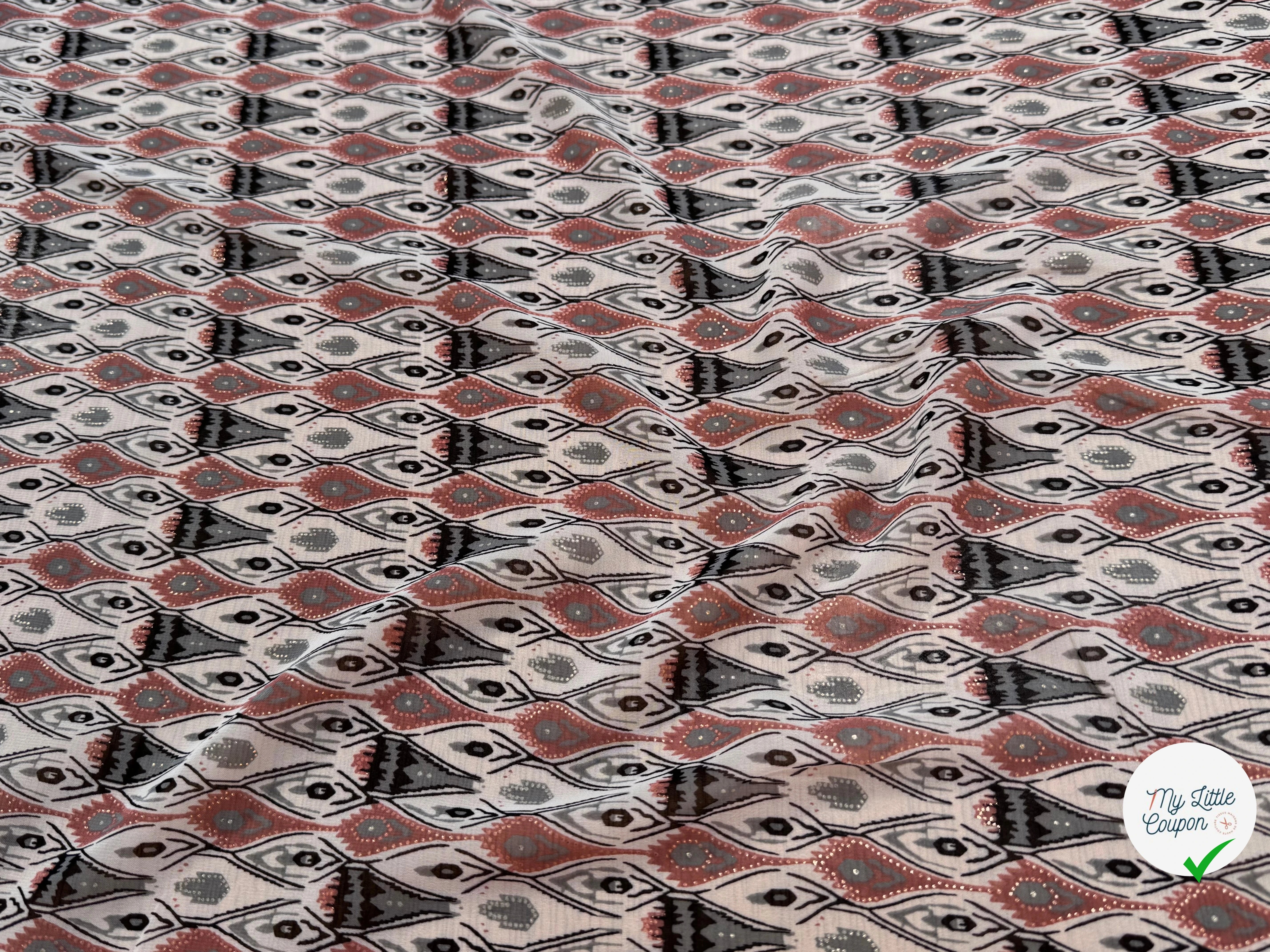 CHIFFON PRINTED MOTIS GÉOMETRIQUES CREME CHOCO FOND ÉCRU - My Little Coupon