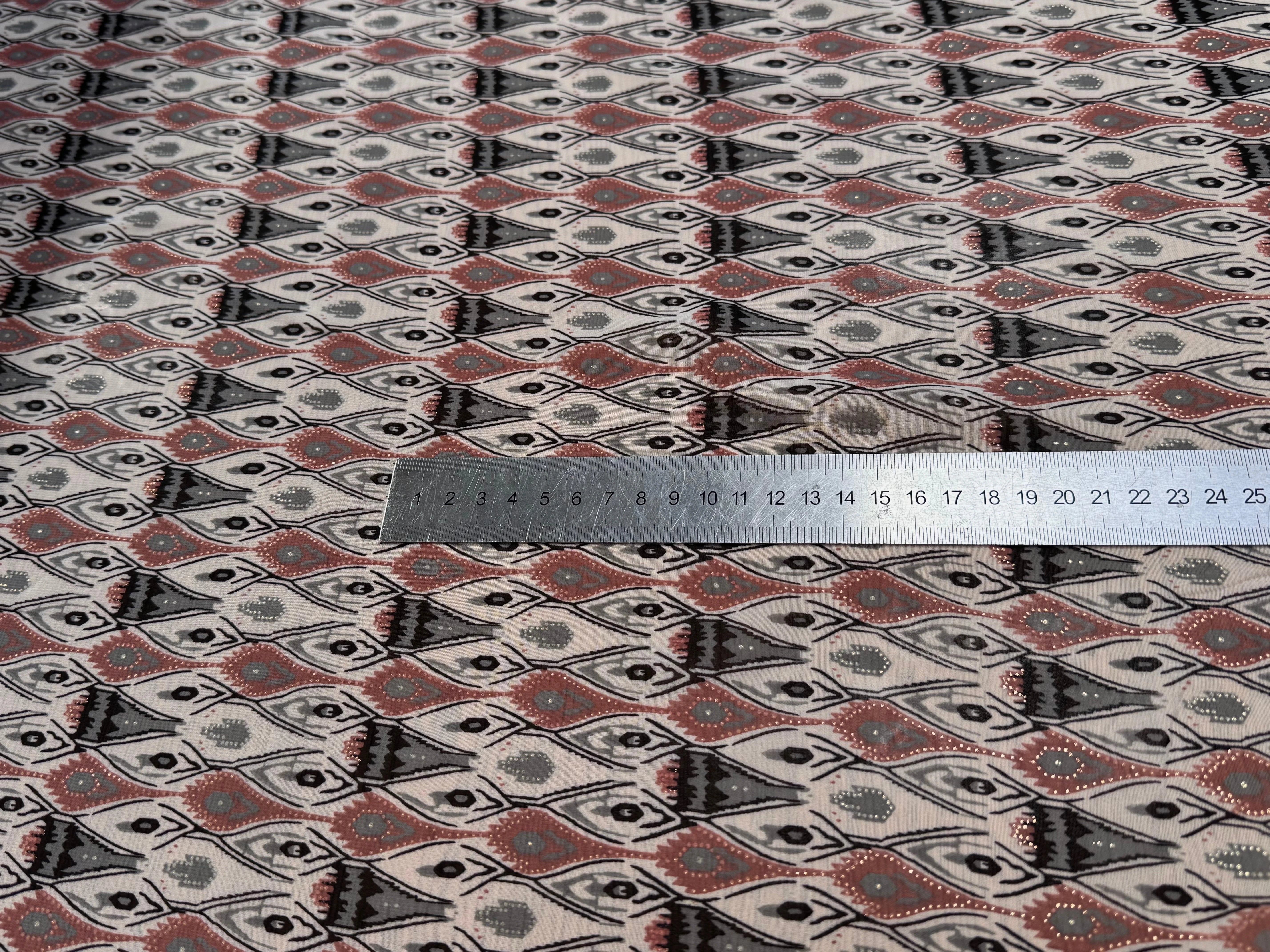 CHIFFON PRINTED MOTIS GÉOMETRIQUES CREME CHOCO FOND ÉCRU - My Little Coupon
