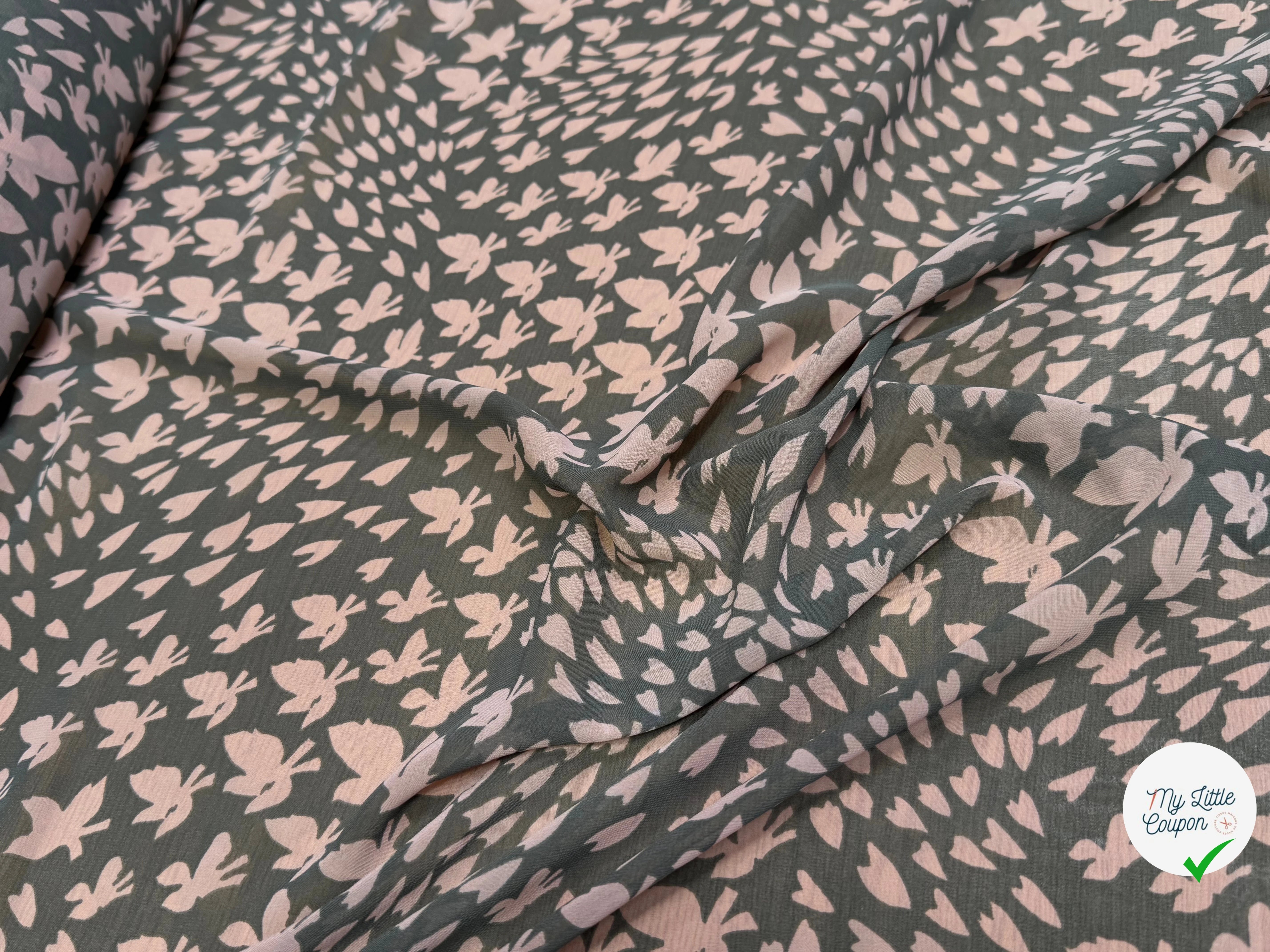 CHIFFON PRINTED PAPILLONS FOND KAKI - My Little Coupon