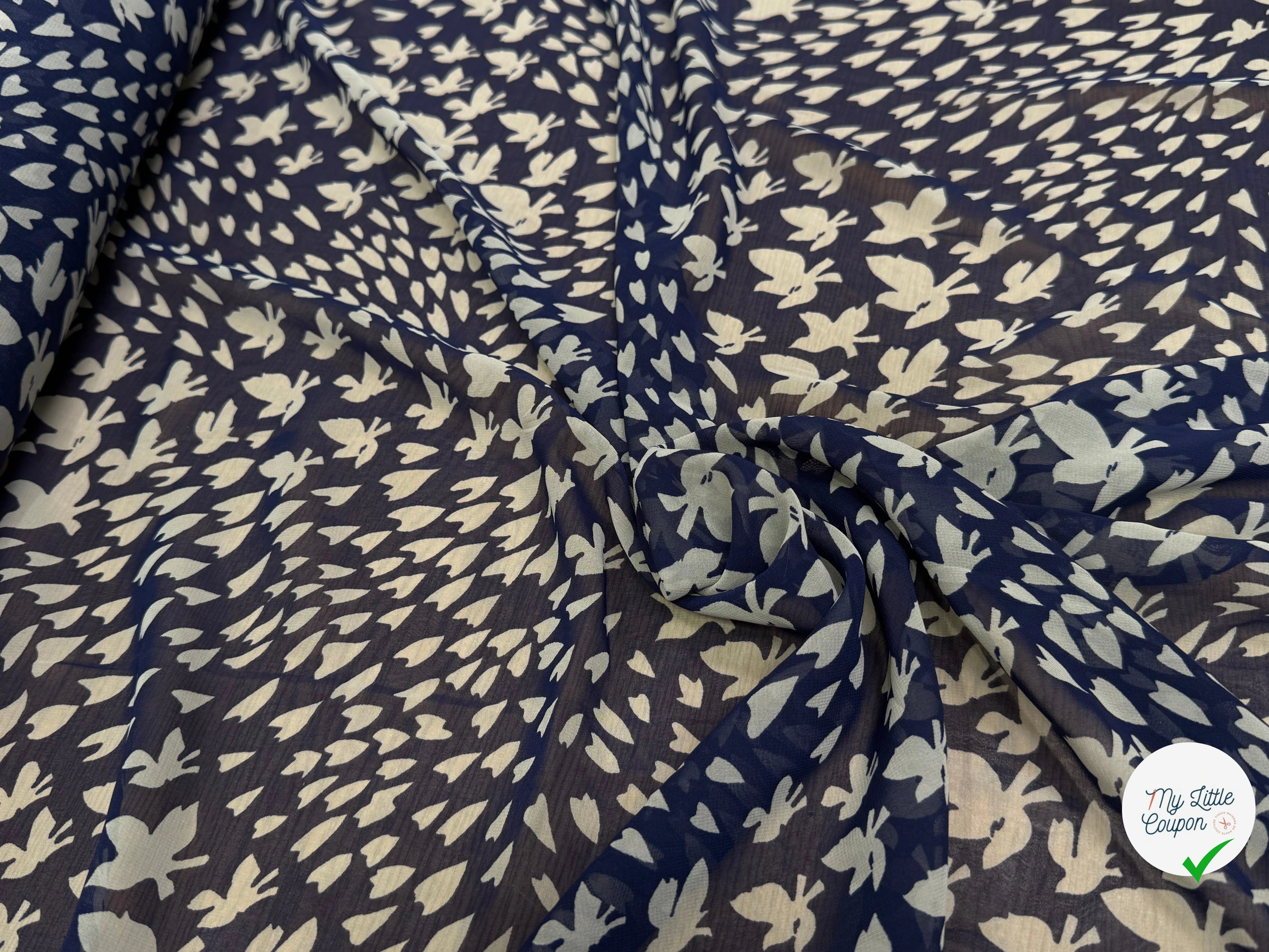CHIFFON PRINTED PAPILLONS FOND MARINE - My Little Coupon