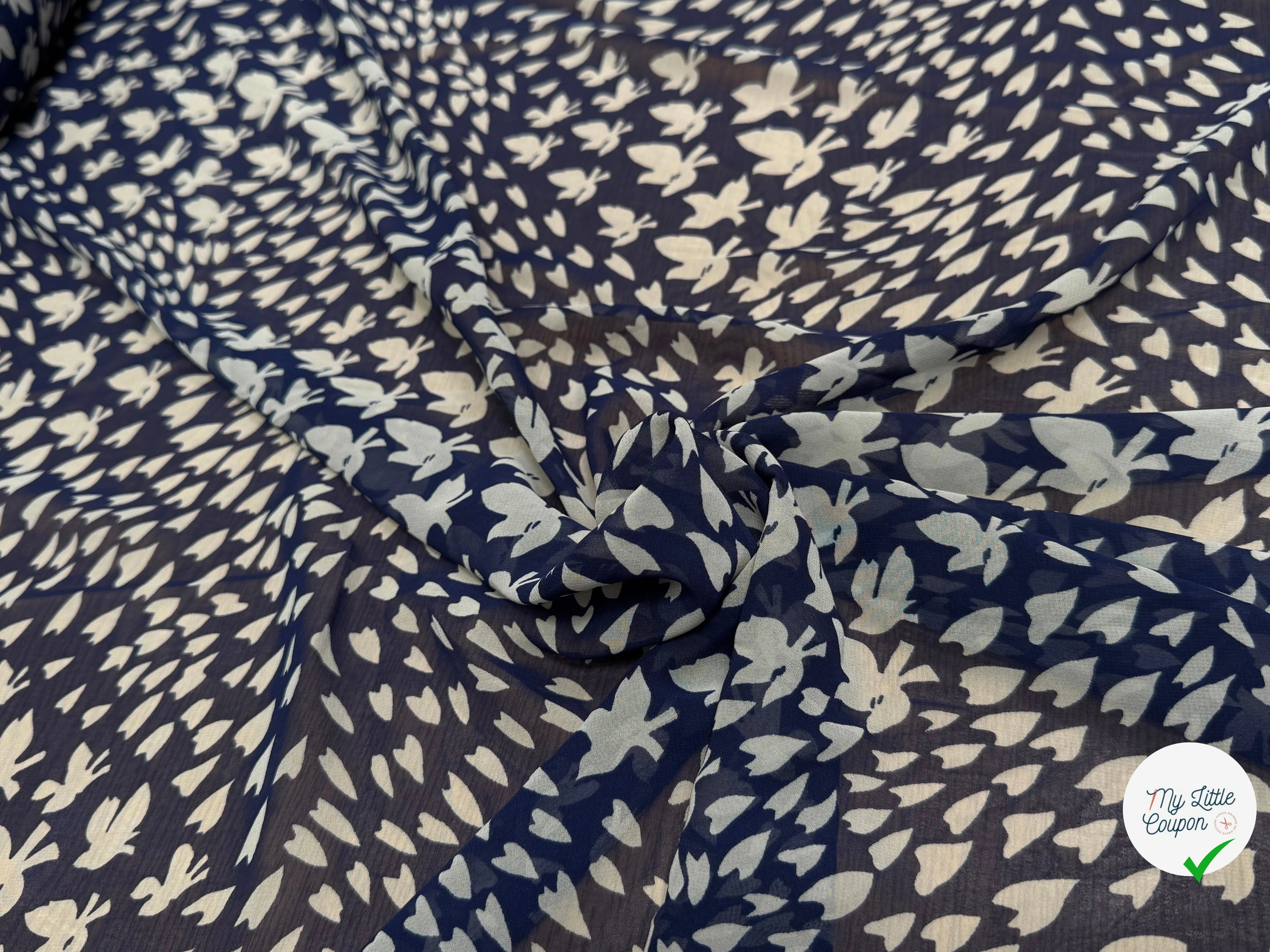 CHIFFON PRINTED PAPILLONS FOND MARINE - My Little Coupon