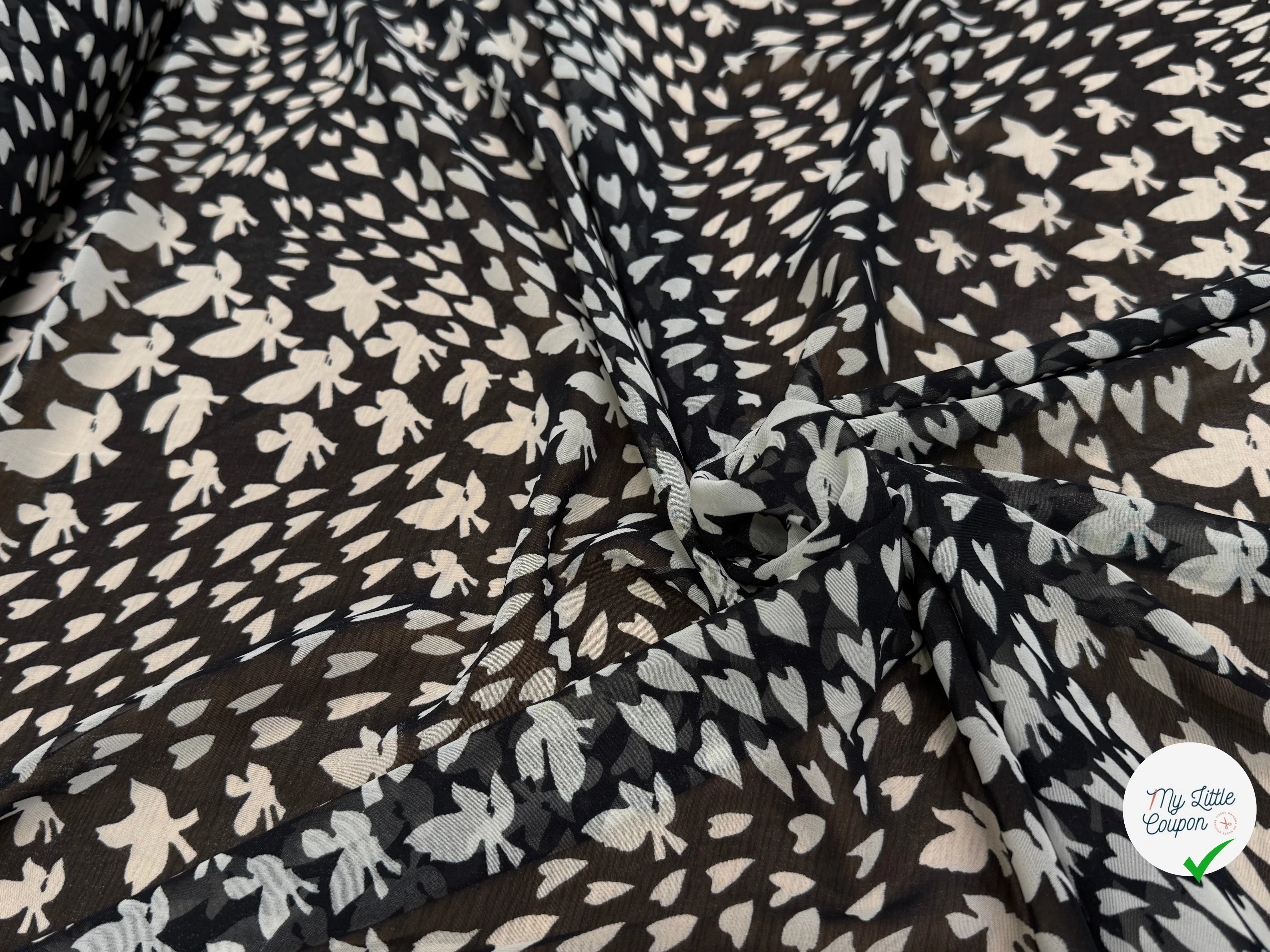CHIFFON PRINTED PAPILLONS FOND NOIR - My Little Coupon