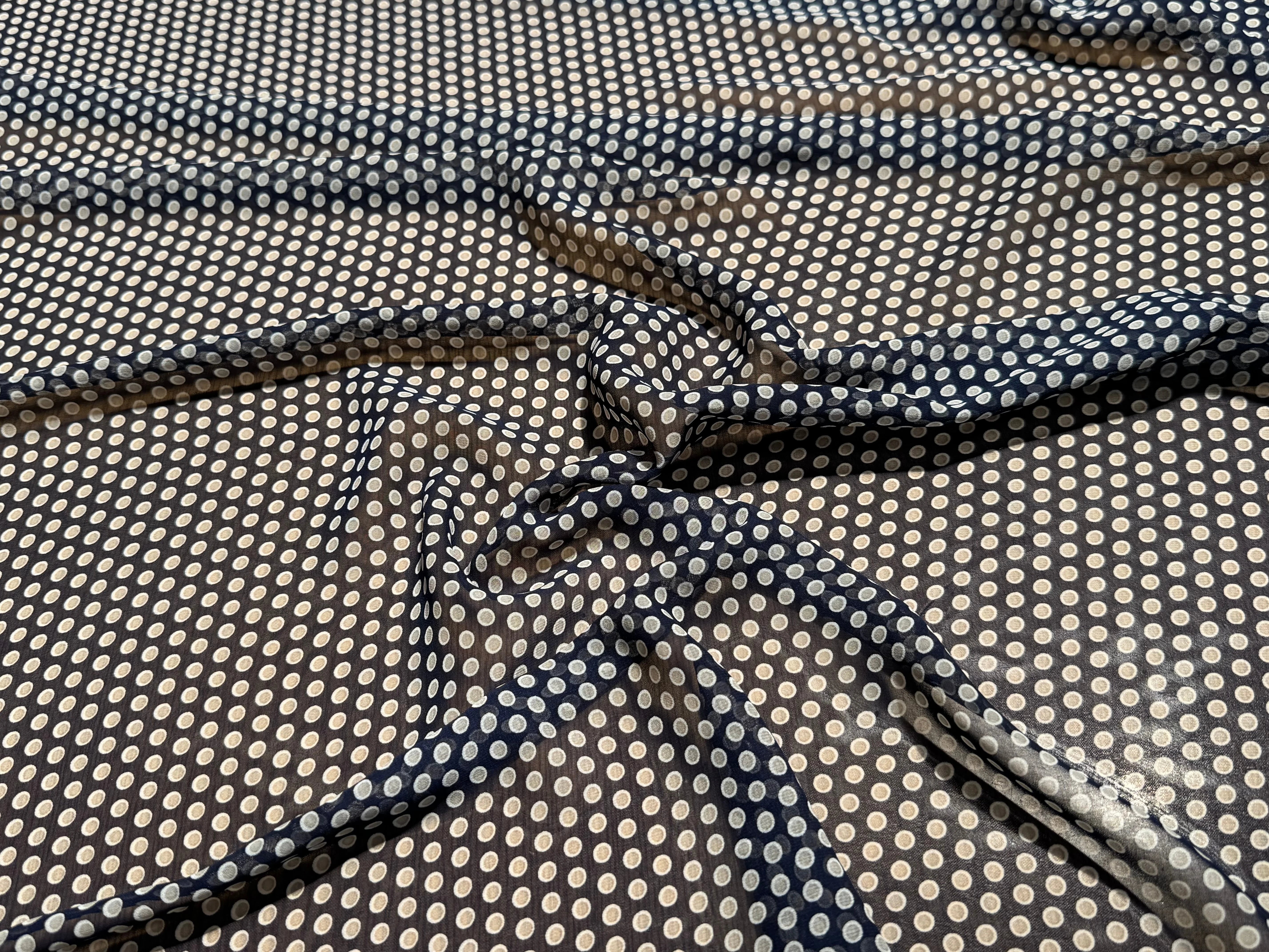 CHIFFON PRINTED POIS À OMBRE GRIS FOND MARINE - My Little Coupon