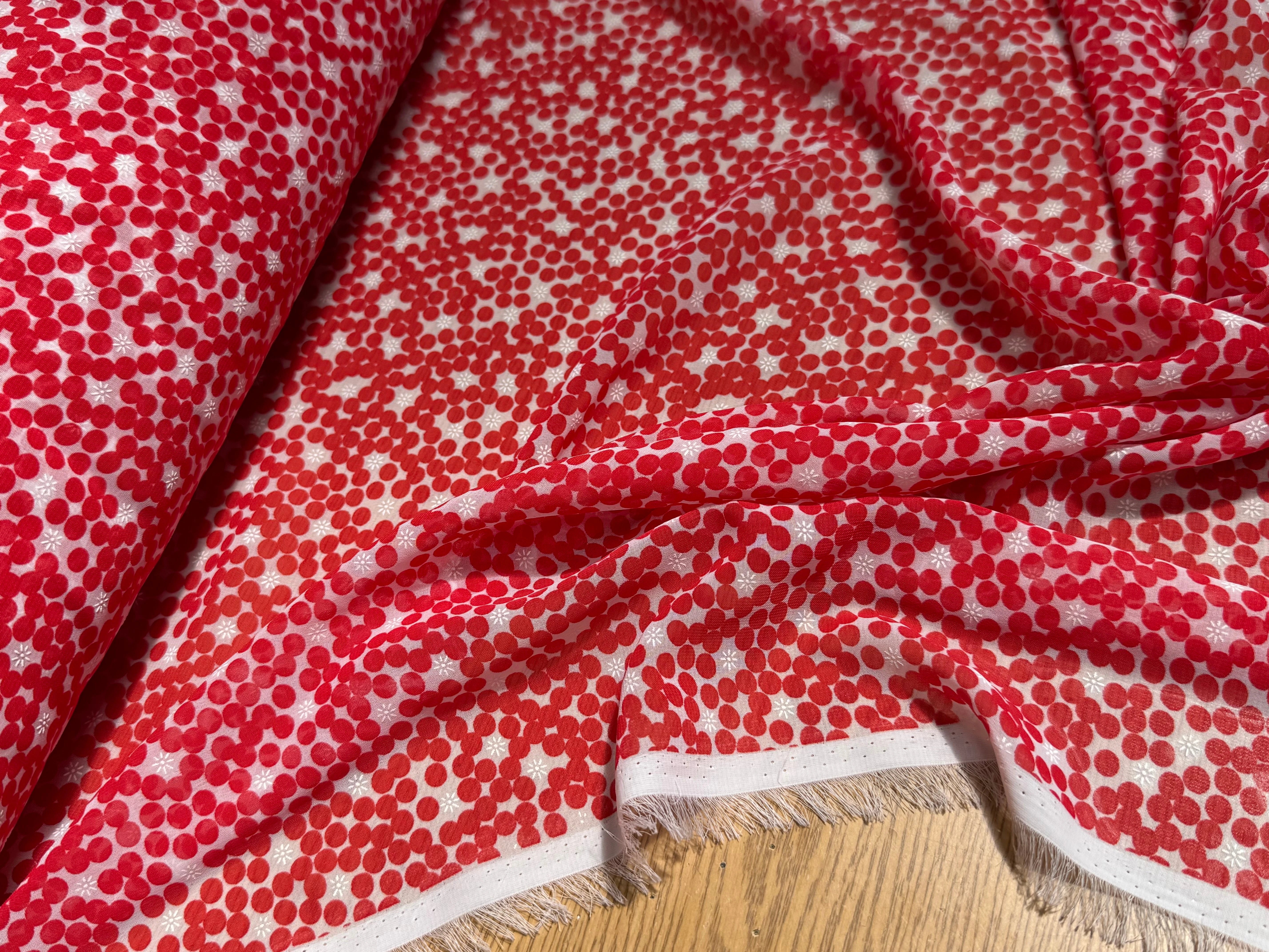 CHIFFON PRINTED POIS BULLES ROUGE - My Little Coupon