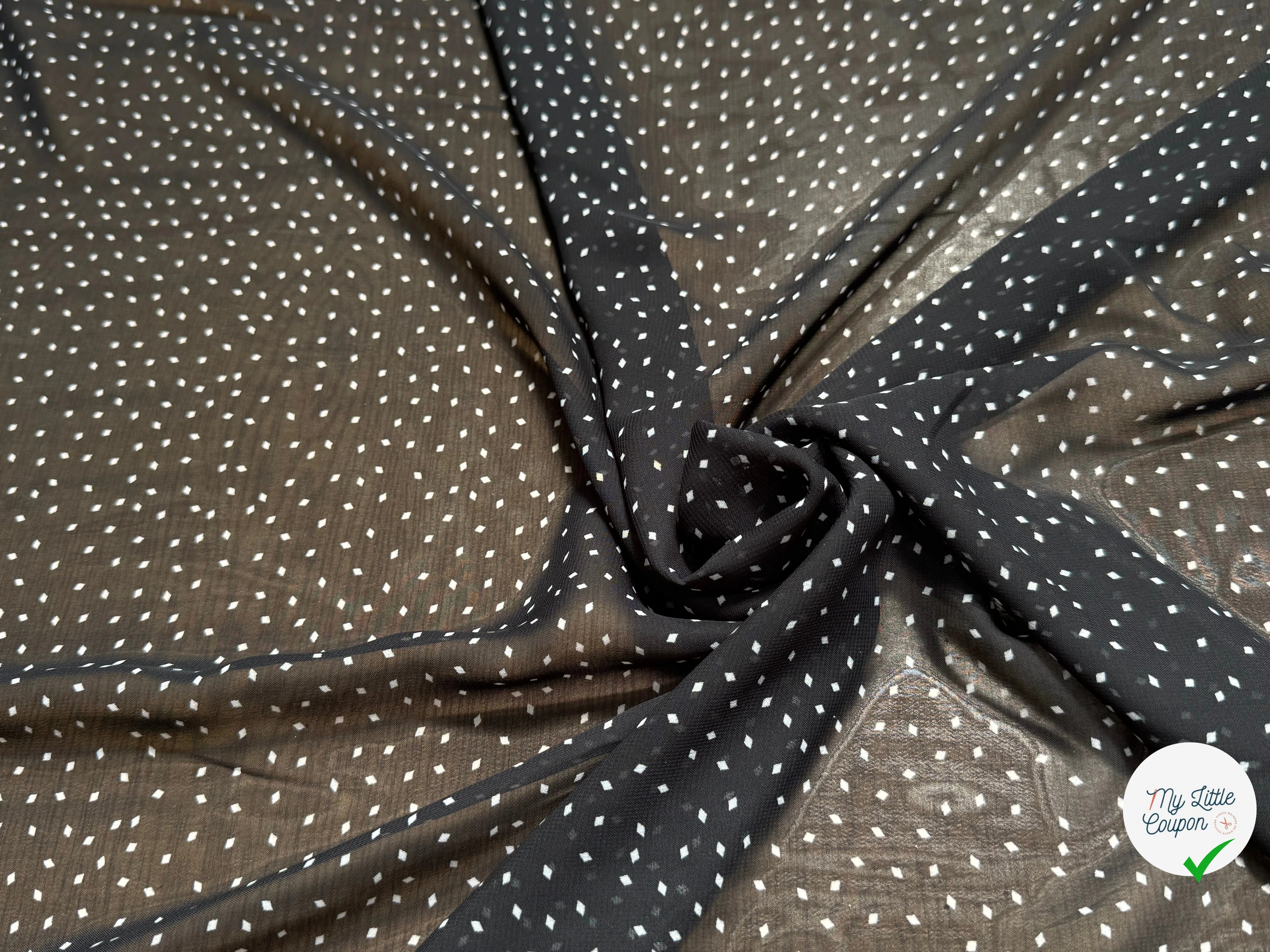 CHIFFON PRINTED POIS MINI LOSANGES FOND NOIR - My Little Coupon