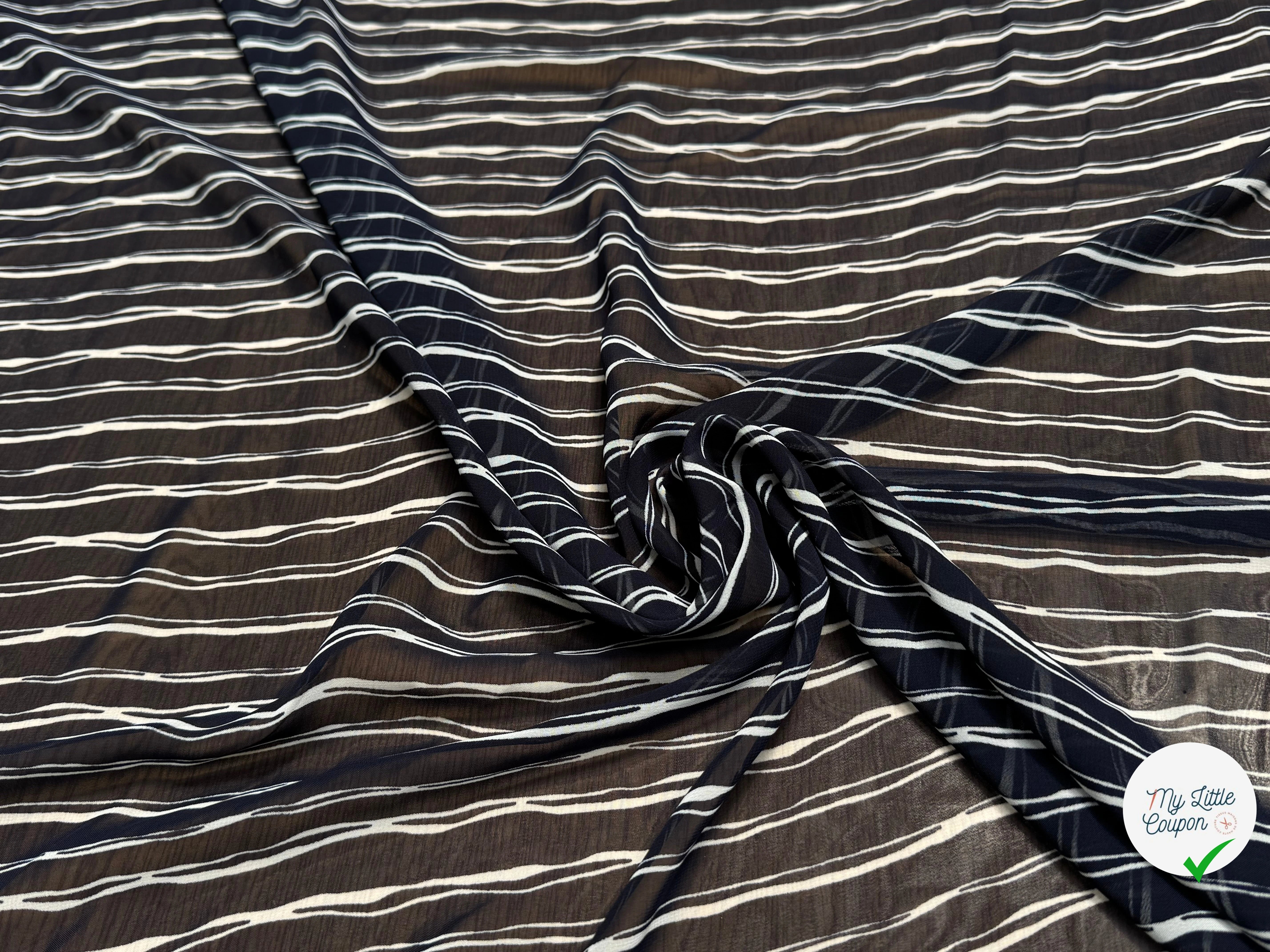 CHIFFON PRINTED RAYURES CROISÉES MARINE FONCÉ - My Little Coupon