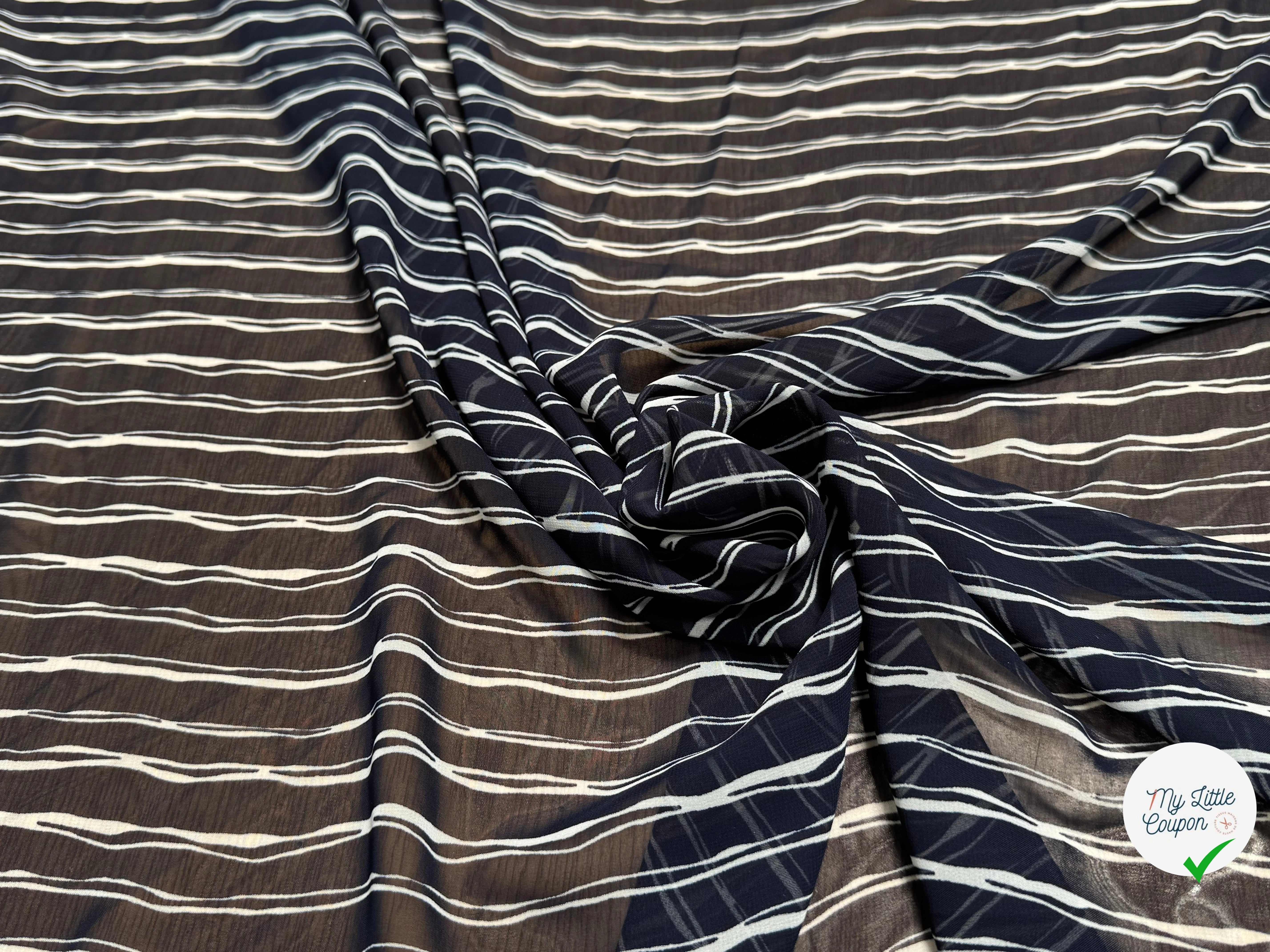 CHIFFON PRINTED RAYURES CROISÉES MARINE FONCÉ - My Little Coupon