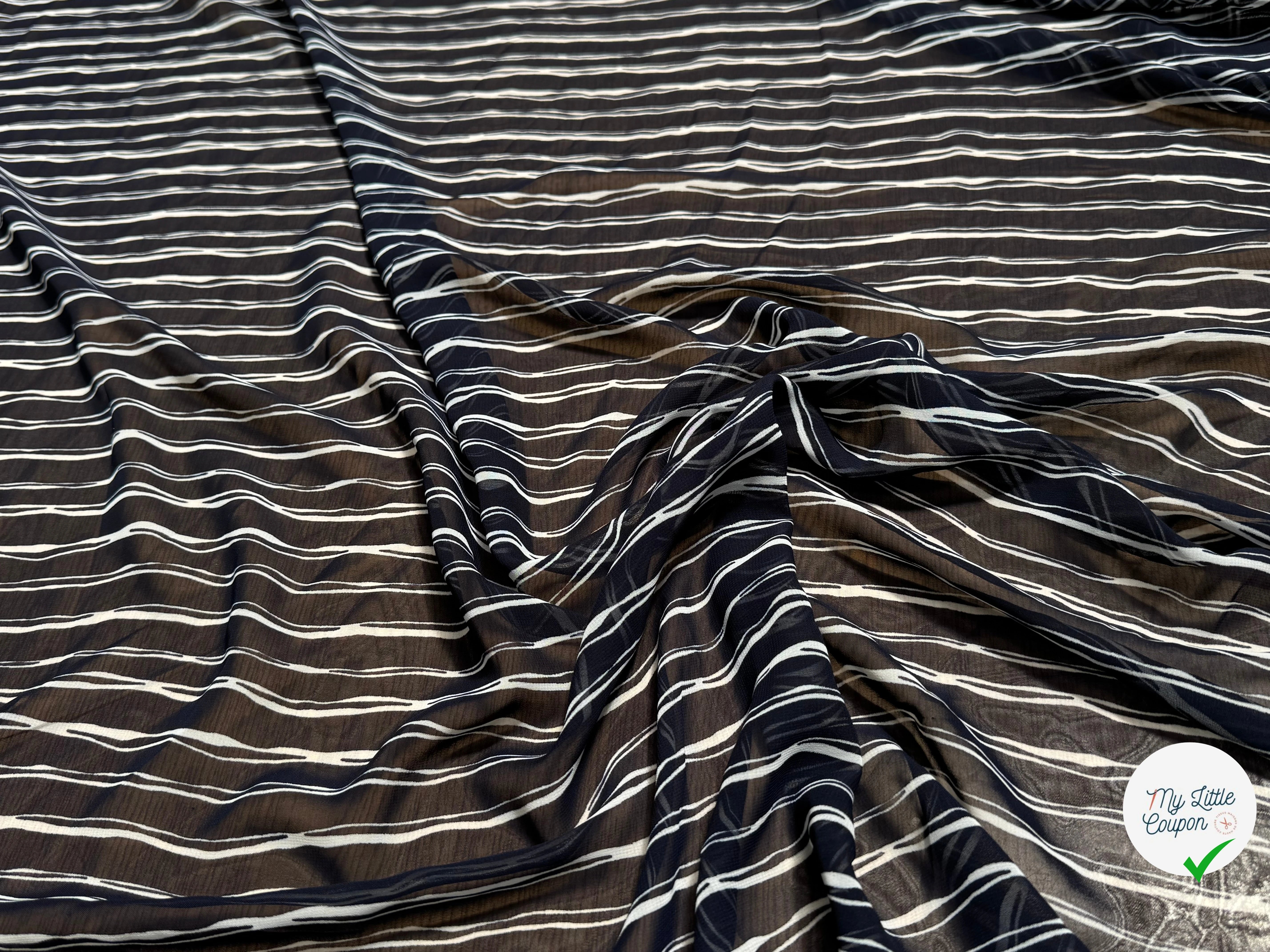 CHIFFON PRINTED RAYURES CROISÉES MARINE FONCÉ - My Little Coupon