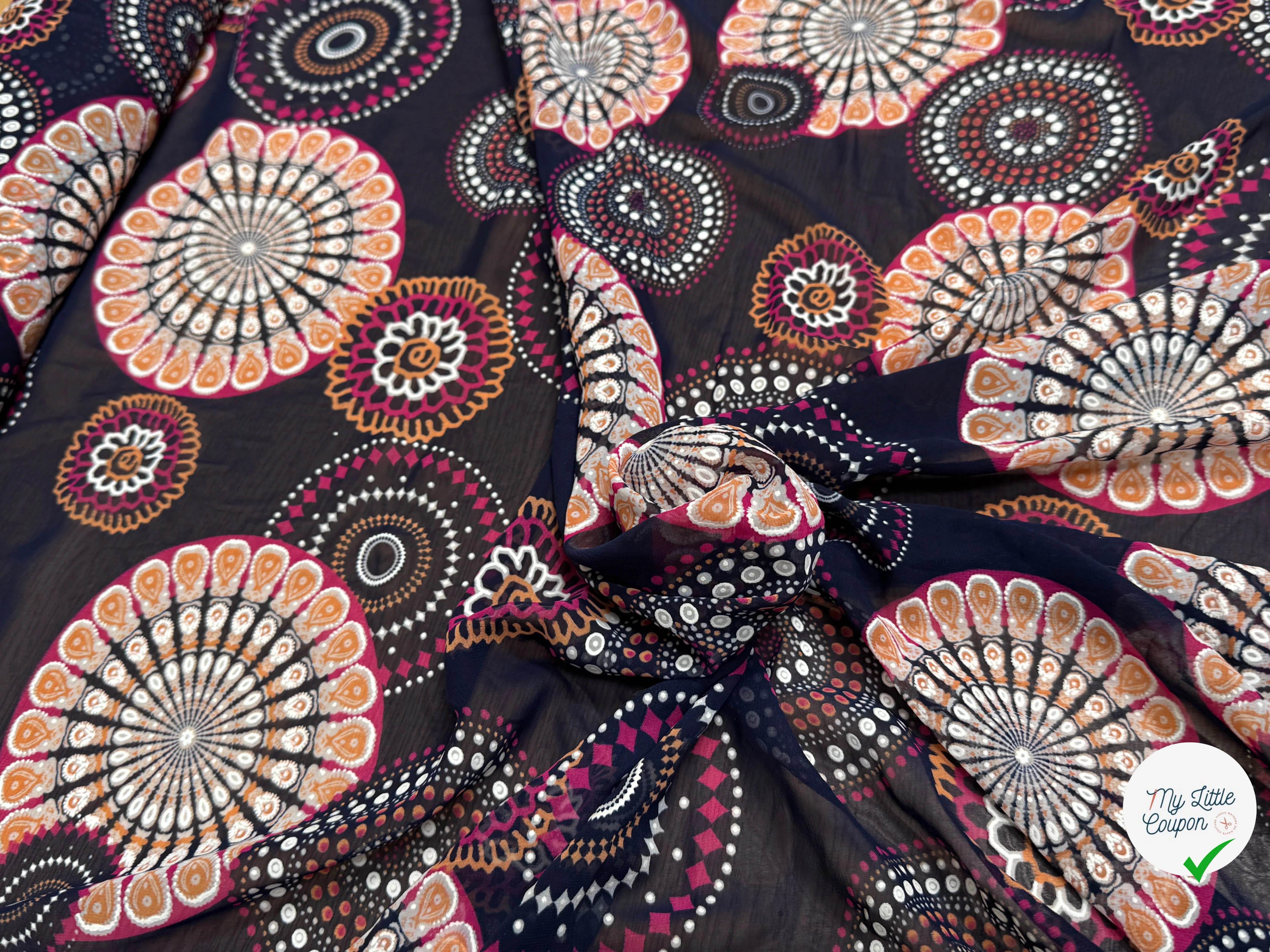CHIFFON PRINTED SHELL GÉOMETRIQUES ROSE FOND MARINE - My Little Coupon