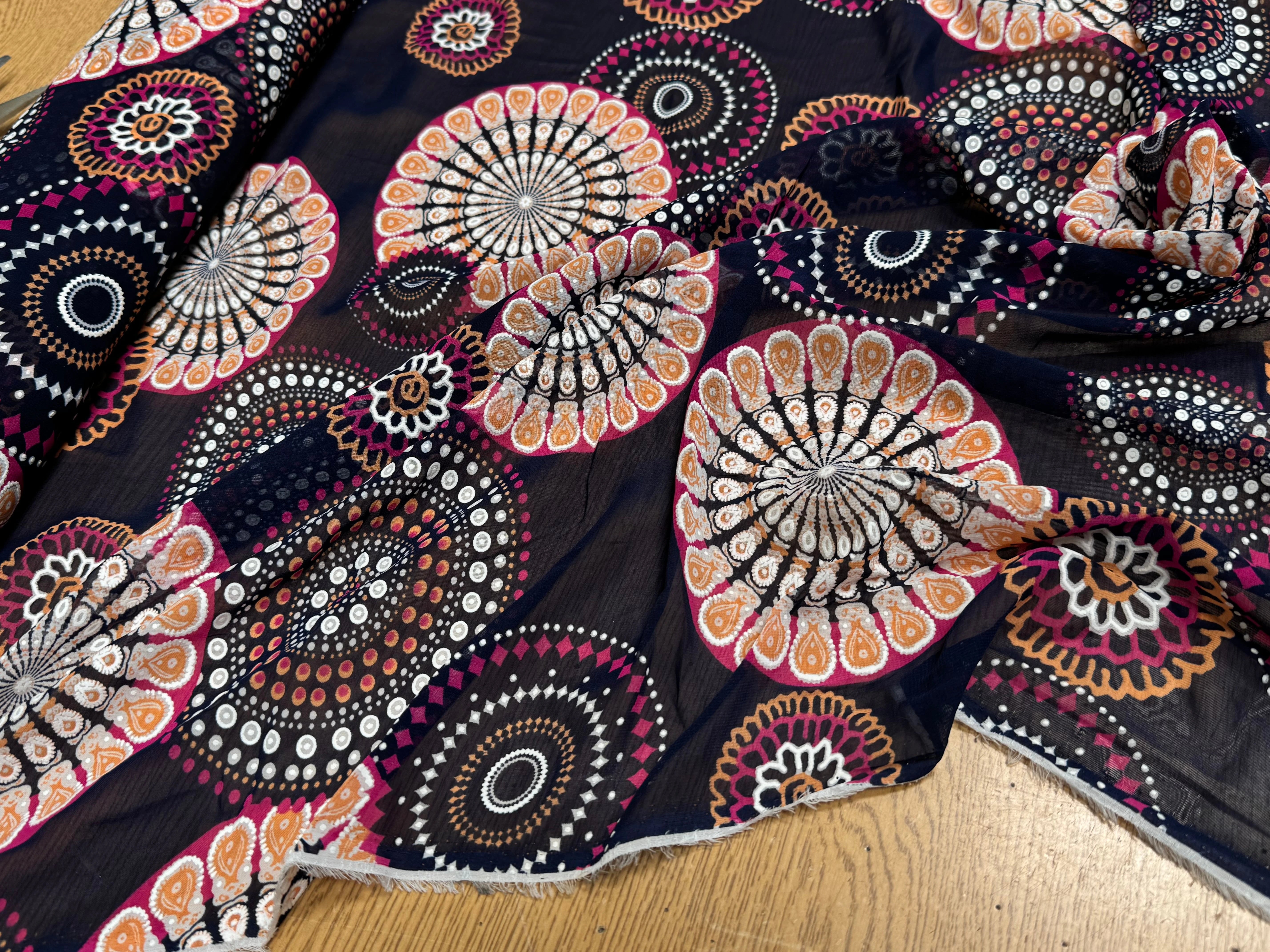 CHIFFON PRINTED SHELL GÉOMETRIQUES ROSE FOND MARINE - My Little Coupon