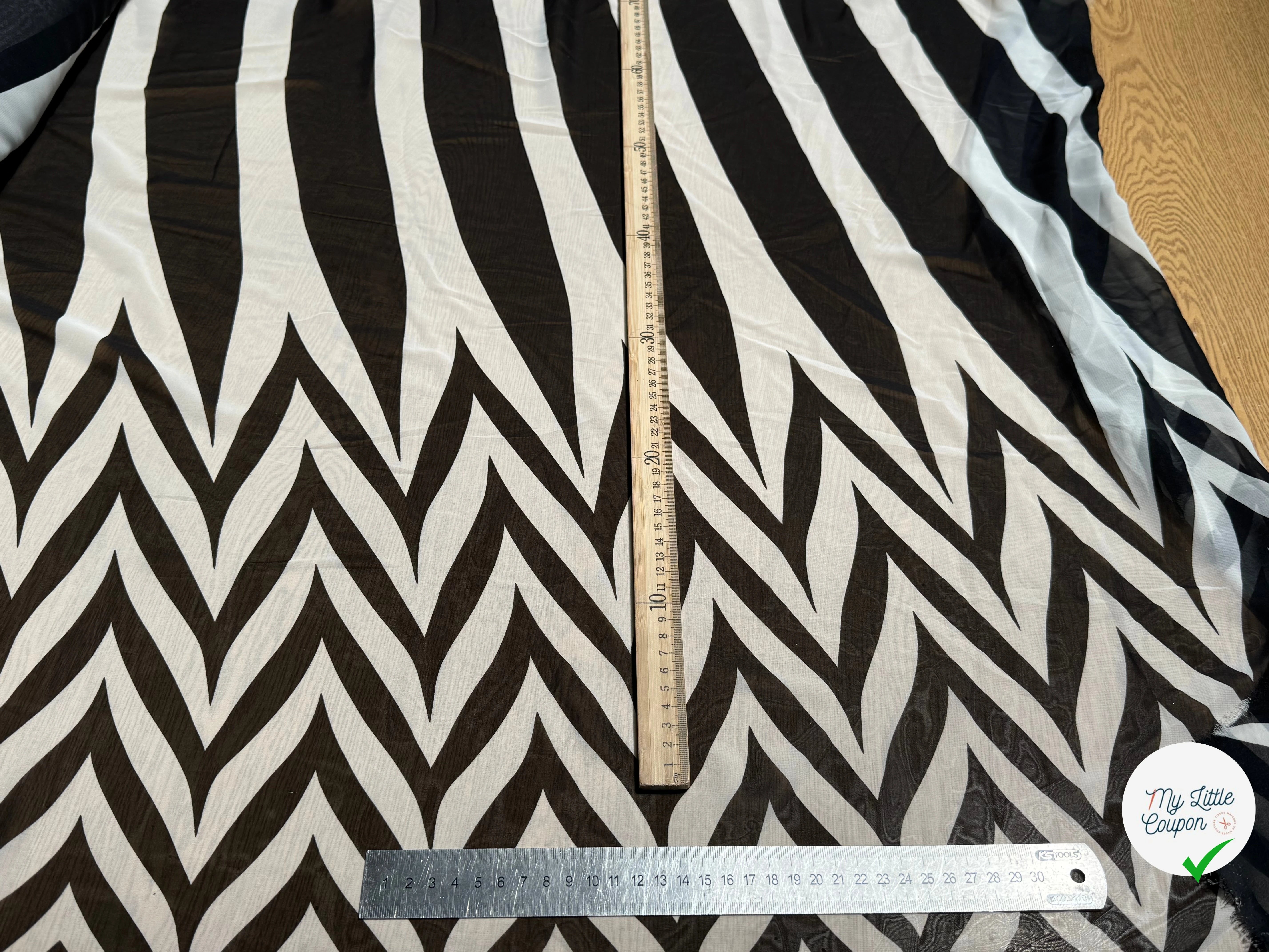 CHIFFON PRINTED TRAMES NOIR ÉCRU - My Little Coupon