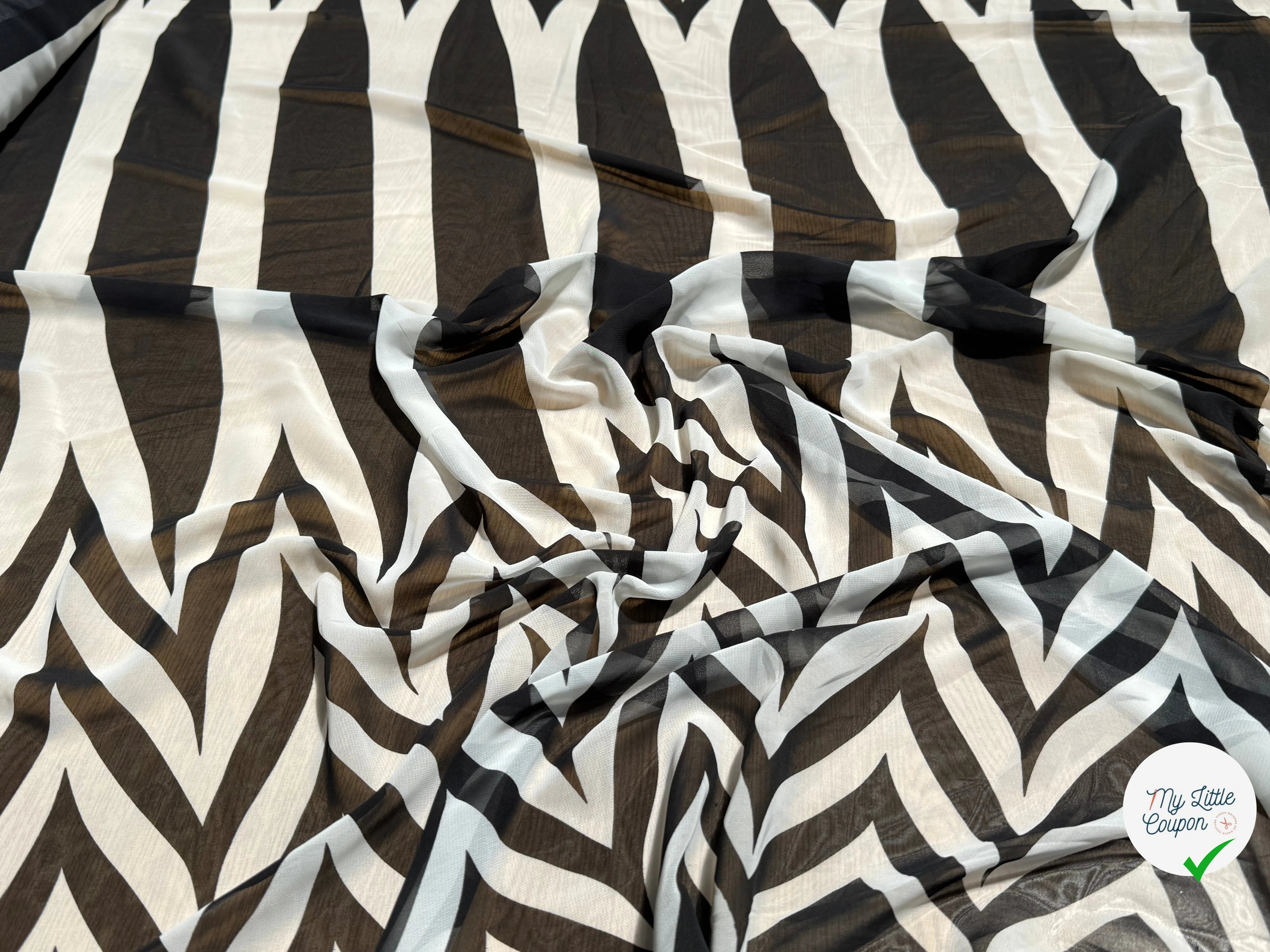 CHIFFON PRINTED TRAMES NOIR ÉCRU - My Little Coupon