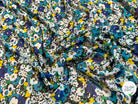 CHIFFON PRINTED TRÈS JOLIES FLEURS MULTICOLORES BLEU JAUNE&TURQUOISE - My Little Coupon