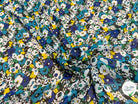CHIFFON PRINTED TRÈS JOLIES FLEURS MULTICOLORES BLEU JAUNE&TURQUOISE - My Little Coupon