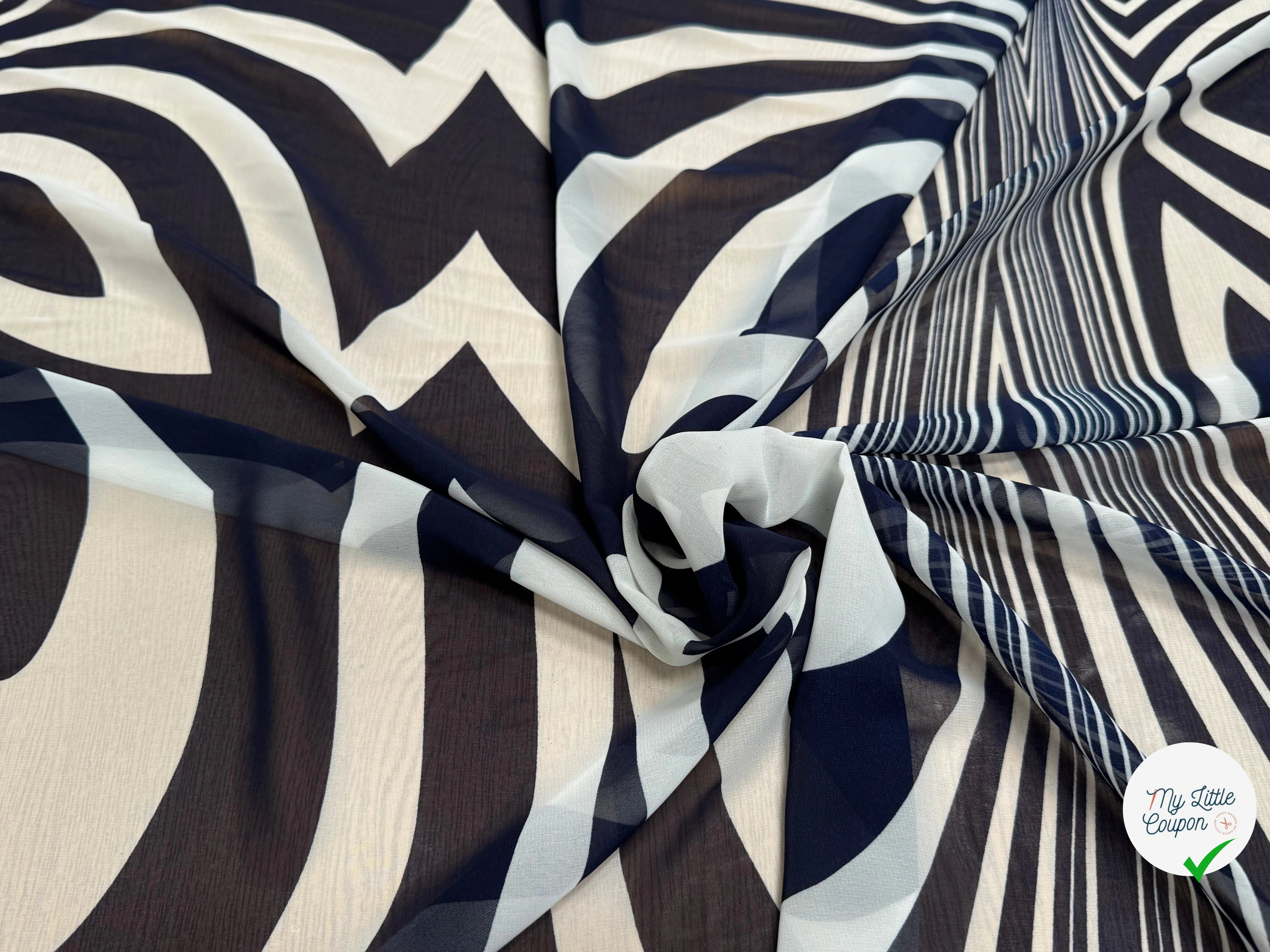 CHIFFON PRINTED ZEBRE ÉCRU FOND MARINE - My Little Coupon