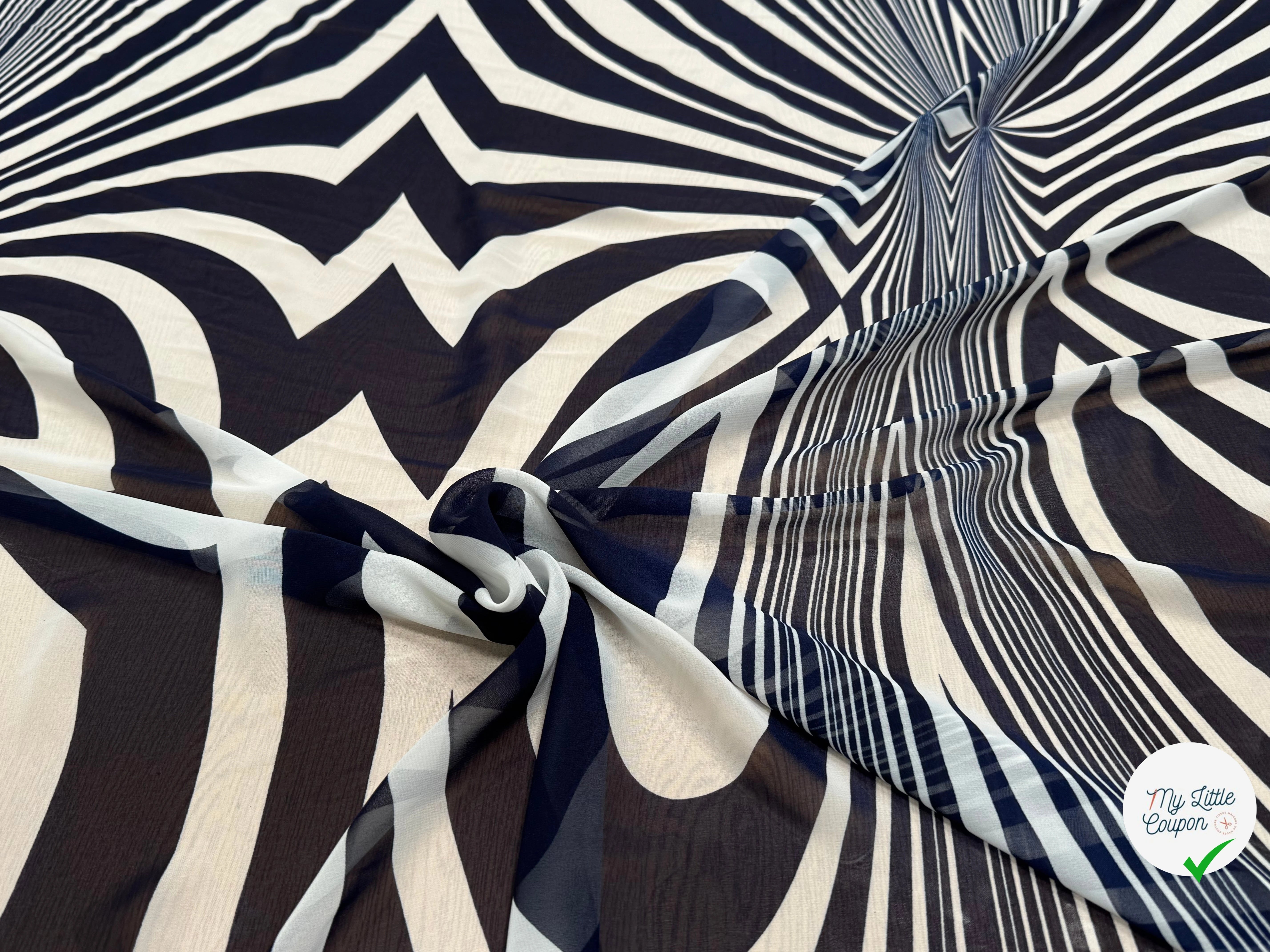 CHIFFON PRINTED ZEBRE ÉCRU FOND MARINE - My Little Coupon