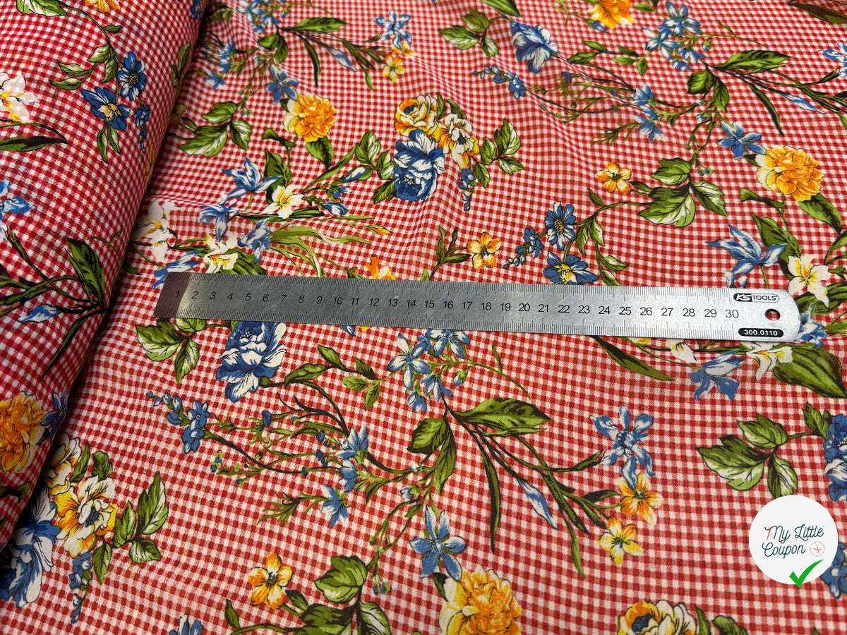 CHIFFON VICHY ROUGE FLUIDE GROSSES FLEURS SUPER BEAU - My Little Coupon
