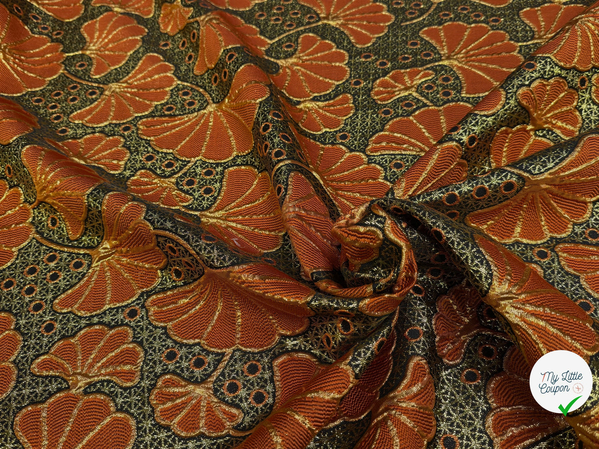 BROCART ARGENTÉ FEUILLAGES ORANGE GOLD - My Little Coupon
