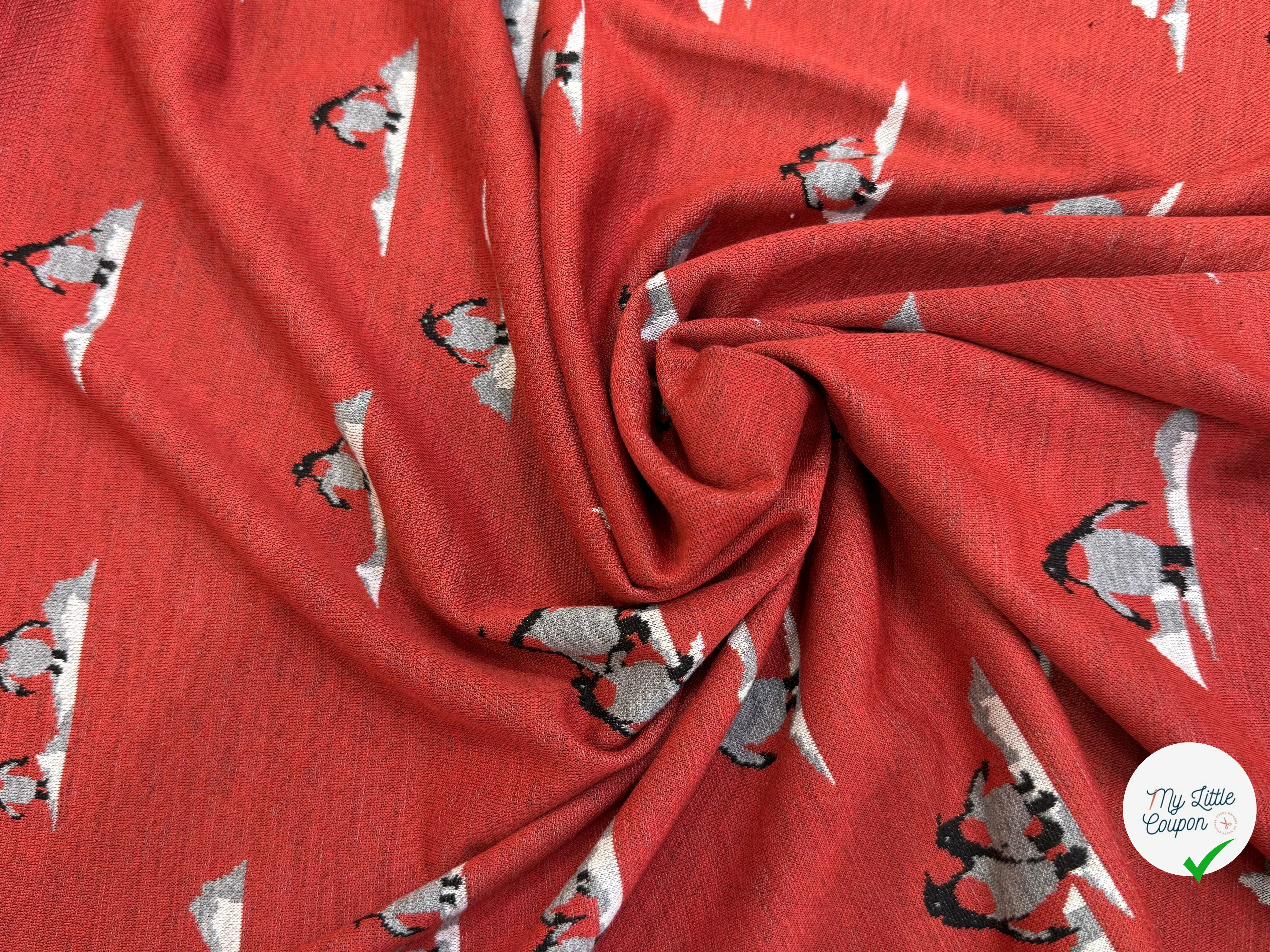 (CHUTE) MAILLE JACQUARD ESPRIT MILANO IMPRIMÉ PINGOUINS ROUGE ORANGÉ - My Little Coupon