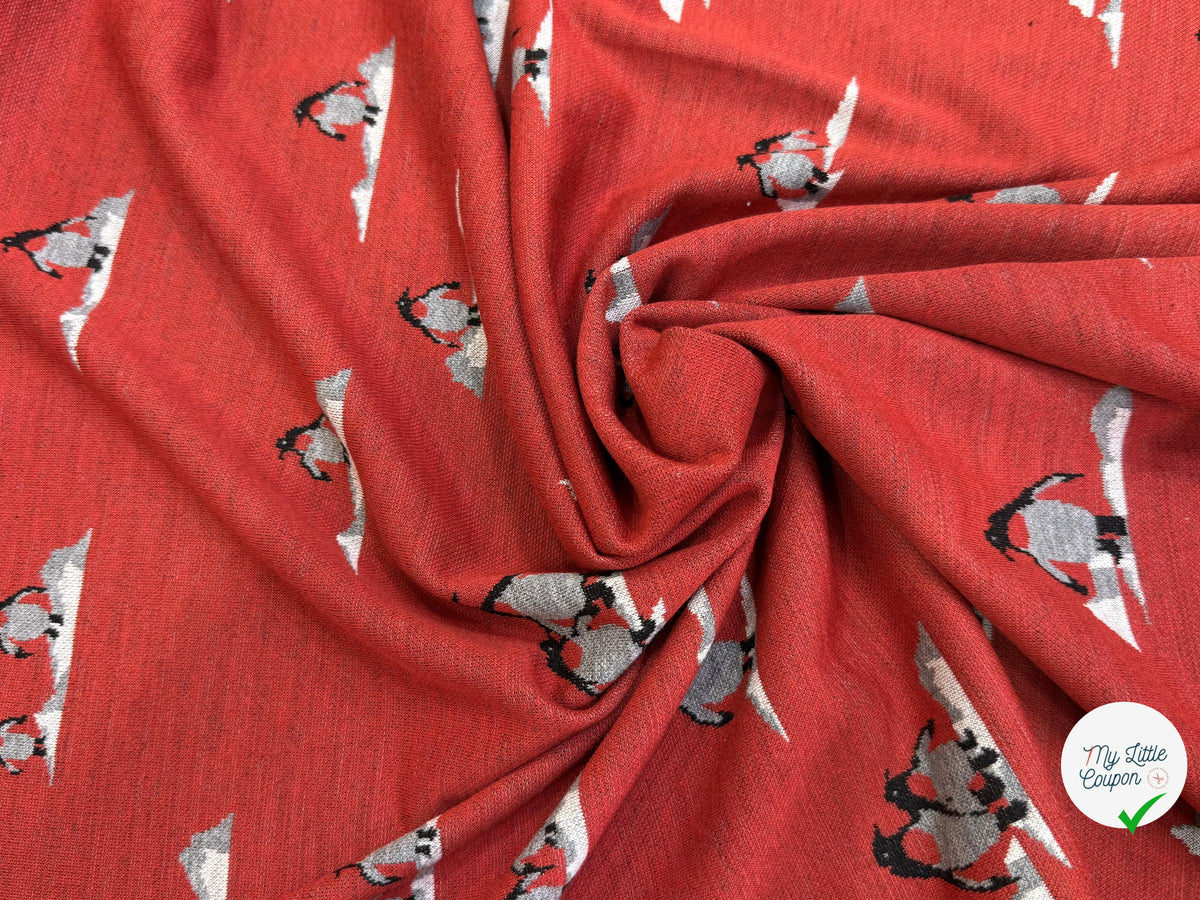 (CHUTE) MAILLE JACQUARD ESPRIT MILANO IMPRIMÉ PINGOUINS ROUGE ORANGÉ - My Little Coupon